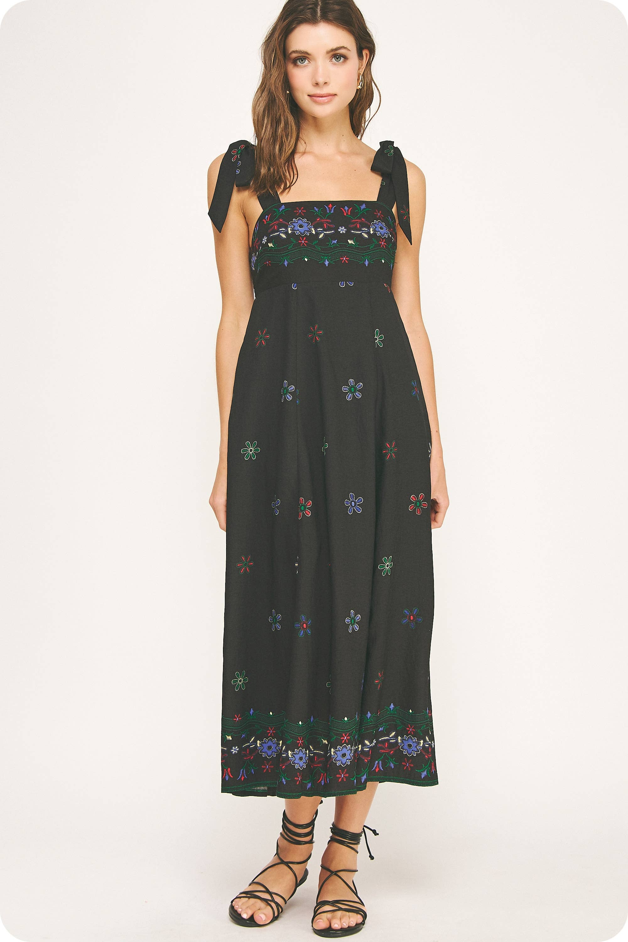 Sleeveless Floral Border Print Midi Dress - Surprise Lily