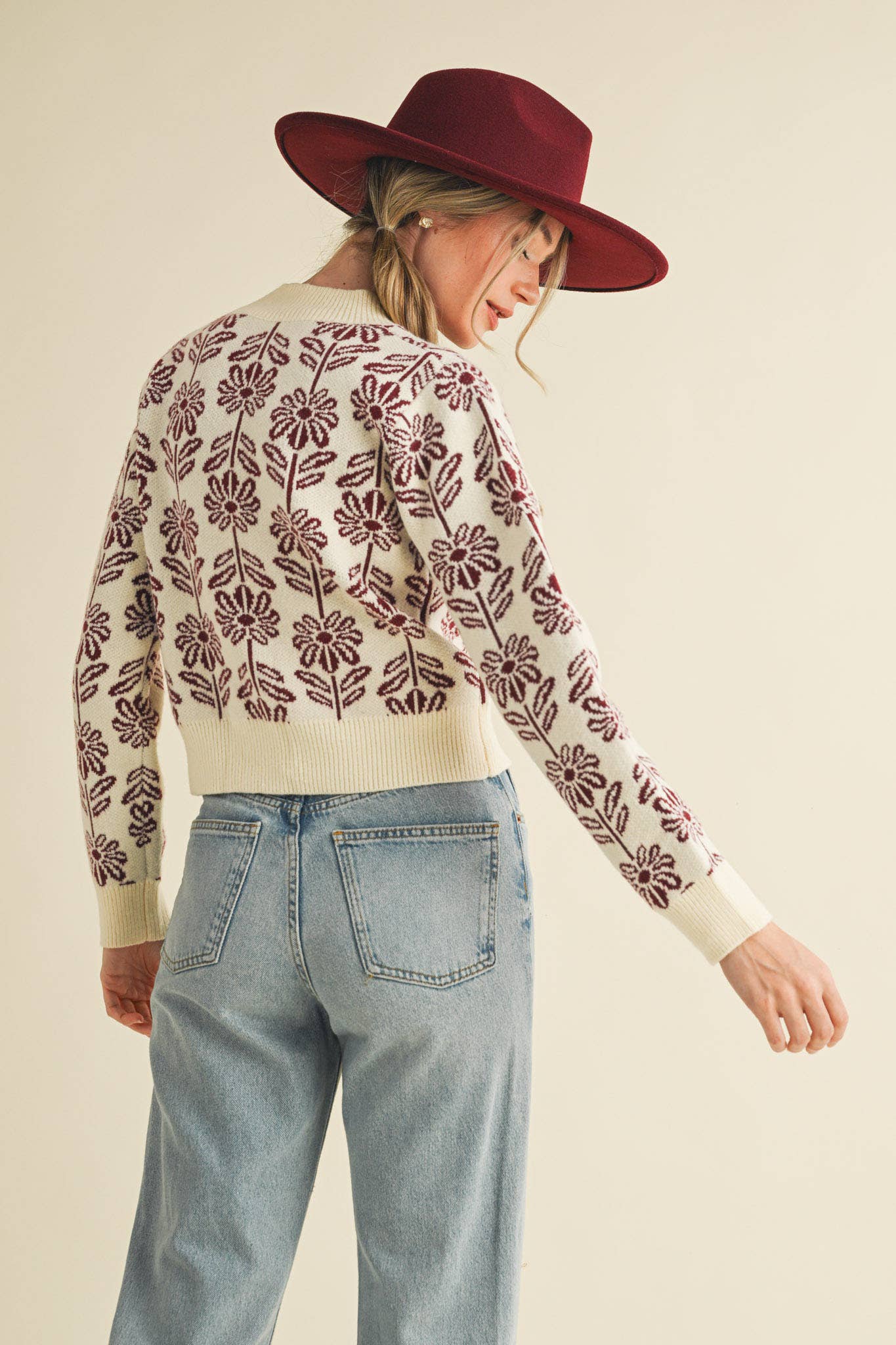 Floral Knit Sweater in Olive Daisy
