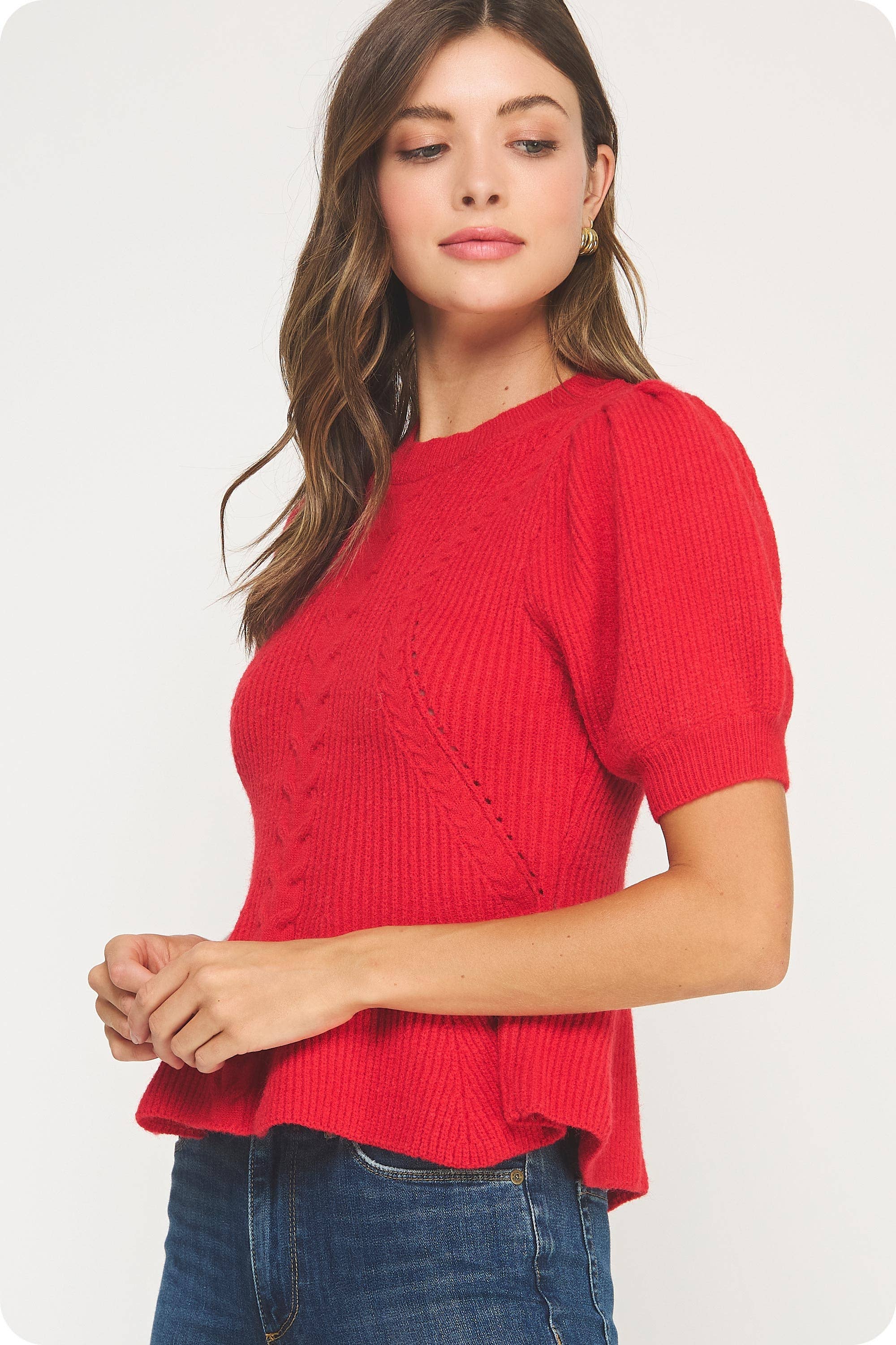 Flared Puff Sleeve Knit Top - Surprise Lily