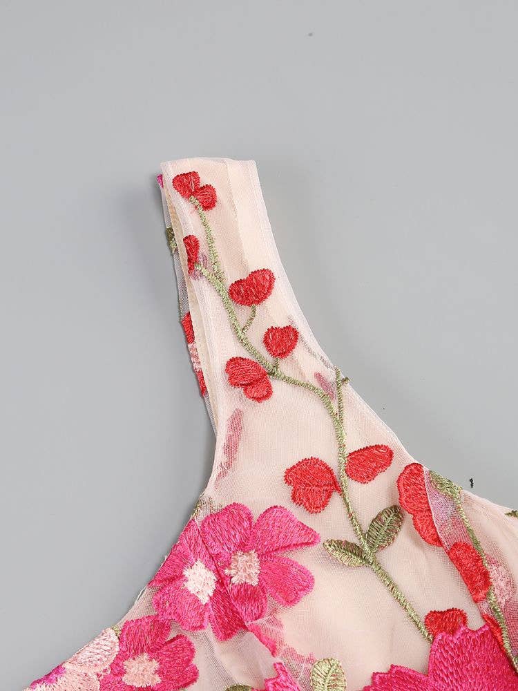 DR984 3D Floral Embroidered Strap Mini Dress 2026 - Surprise Lily