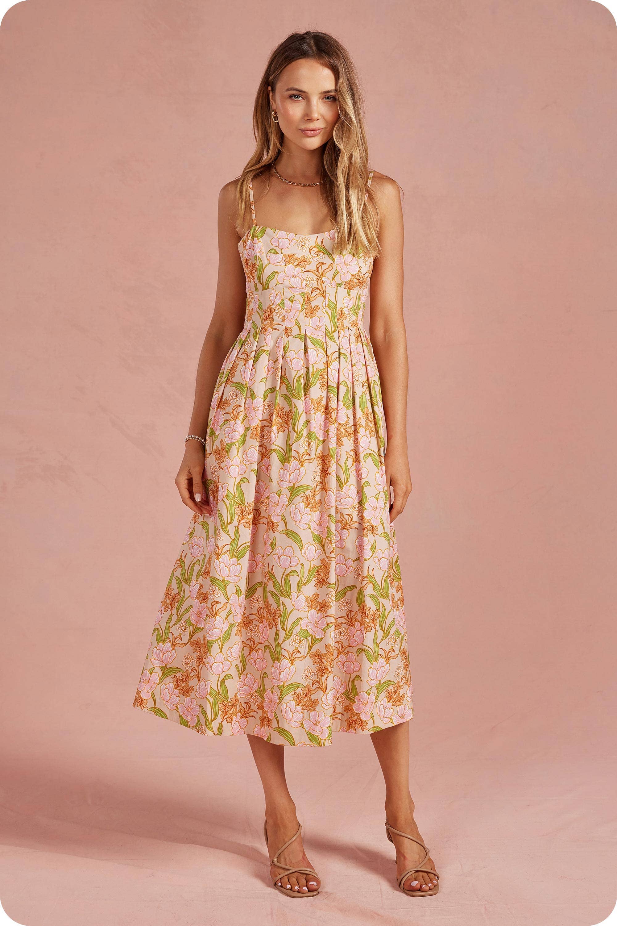Bloom Meadow Sleeveless Pleat Midi Dress - Surprise Lily