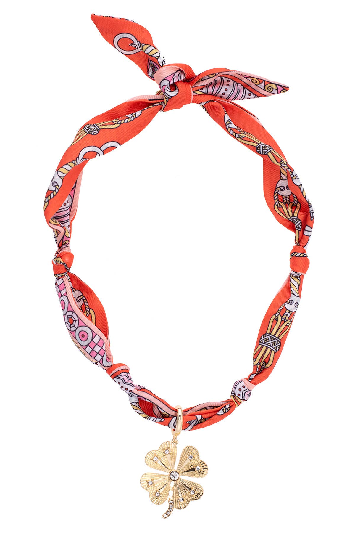 Bandana Scarf Necklace in Coral/Light Pink/White