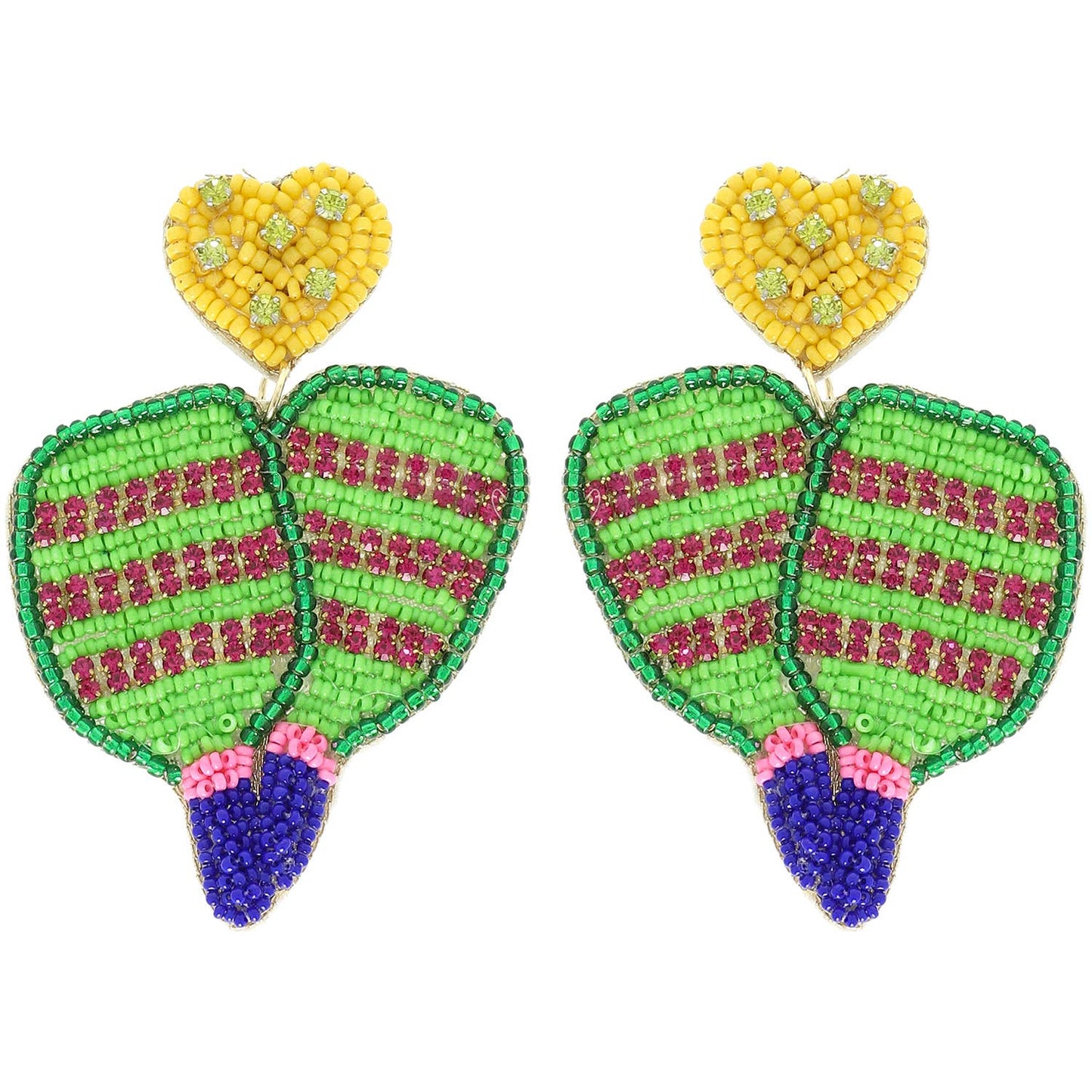 Pickleball Seed Beaded Rhinestone Post Earrings