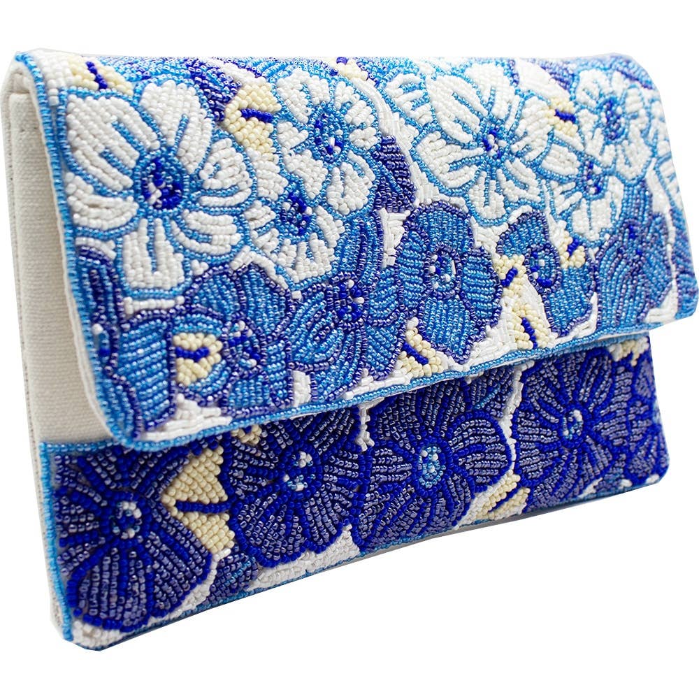 BLUE FLORAL BEADED CLUTCH - Surprise Lily
