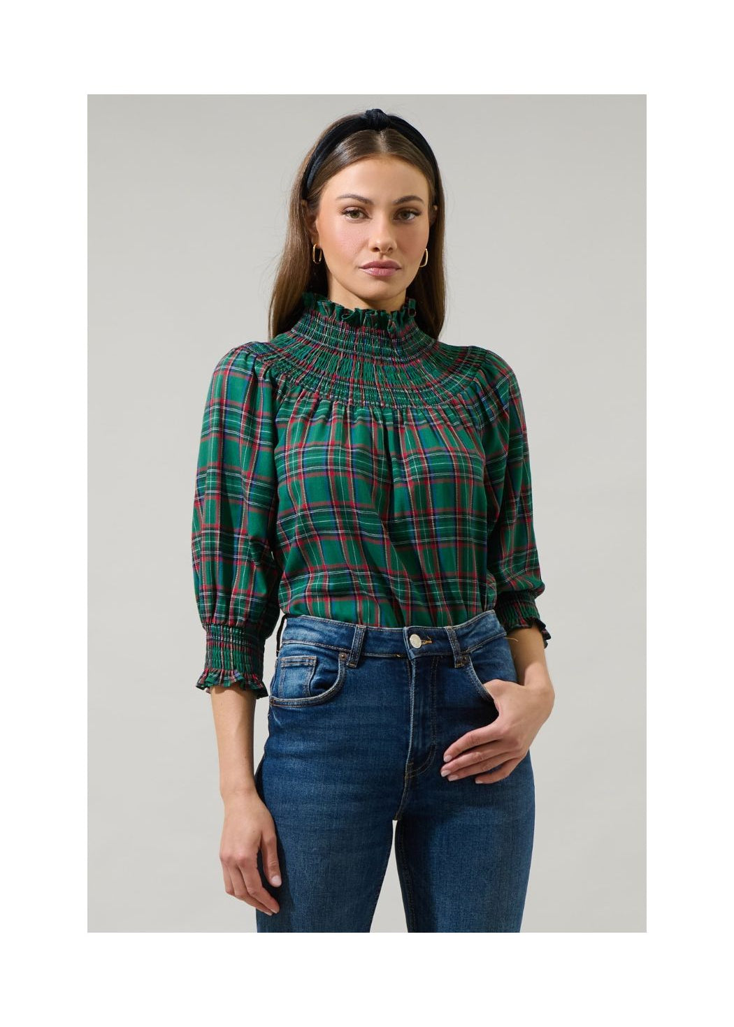 Jace Plaid Verity Smocked Top