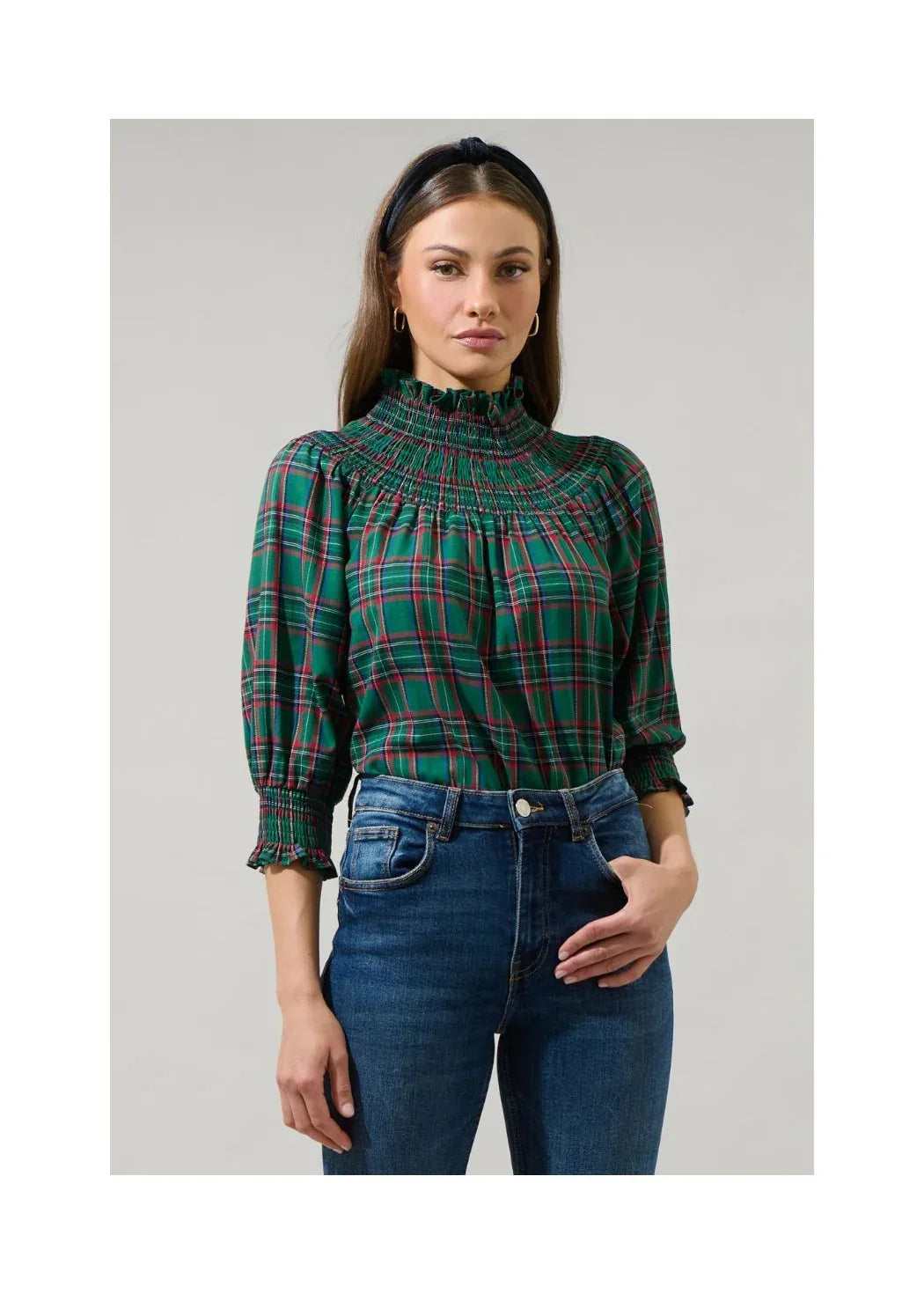 Jace Plaid Verity Smocked Top
