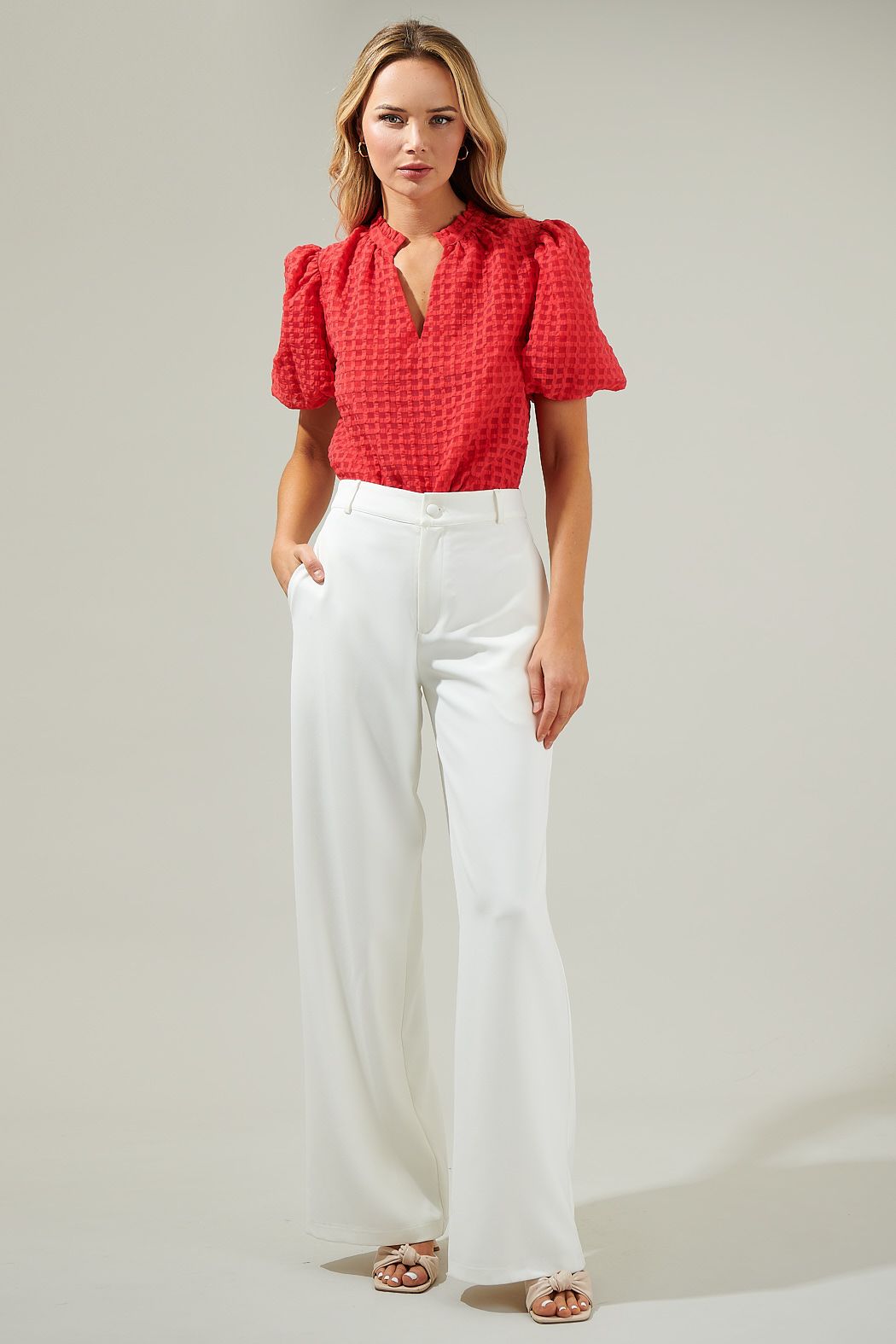 Gretchen Organza Check Ruffle Blouse