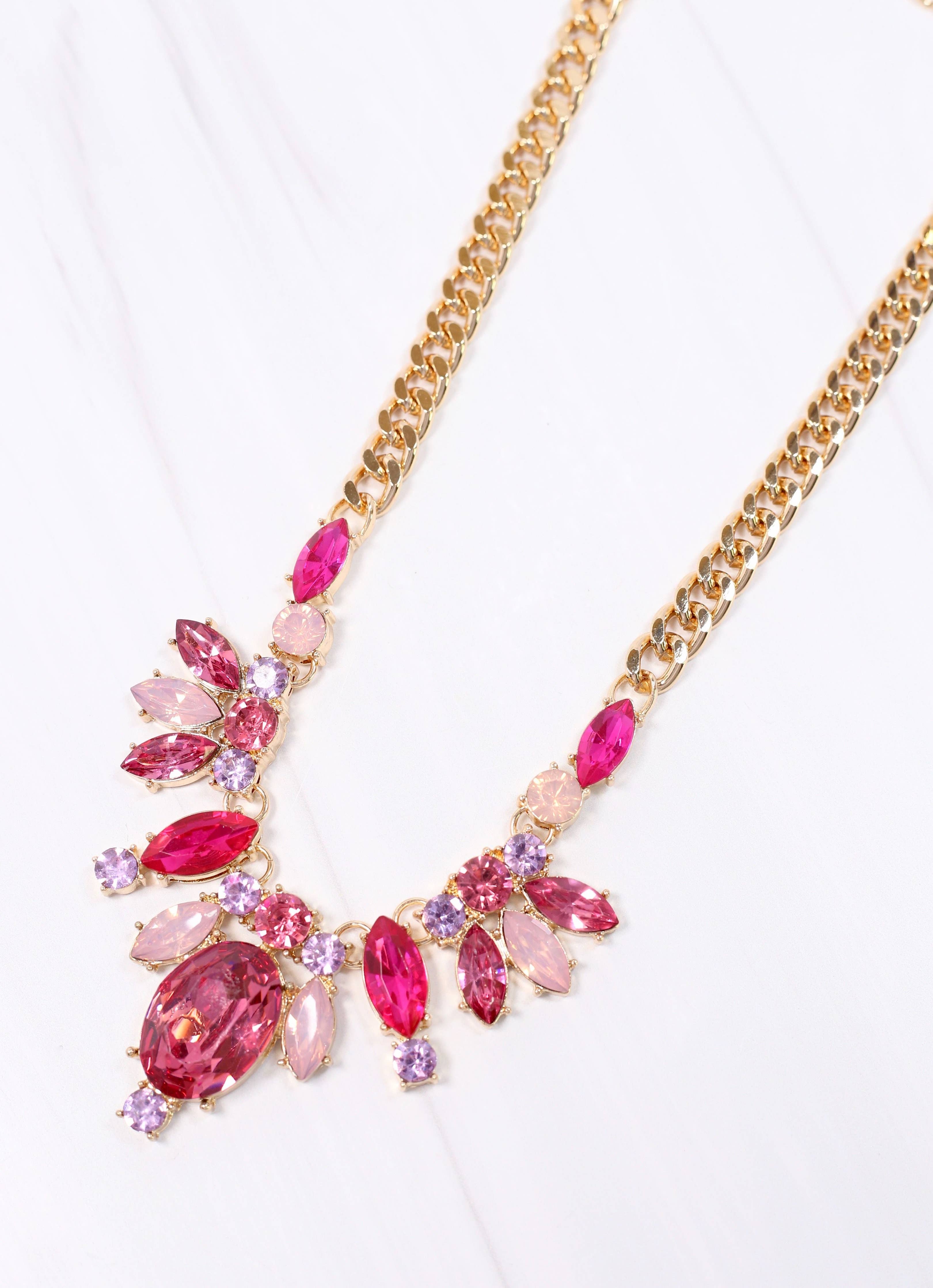 Caroline Hill Oxford Jeweled Necklace Fuchsia