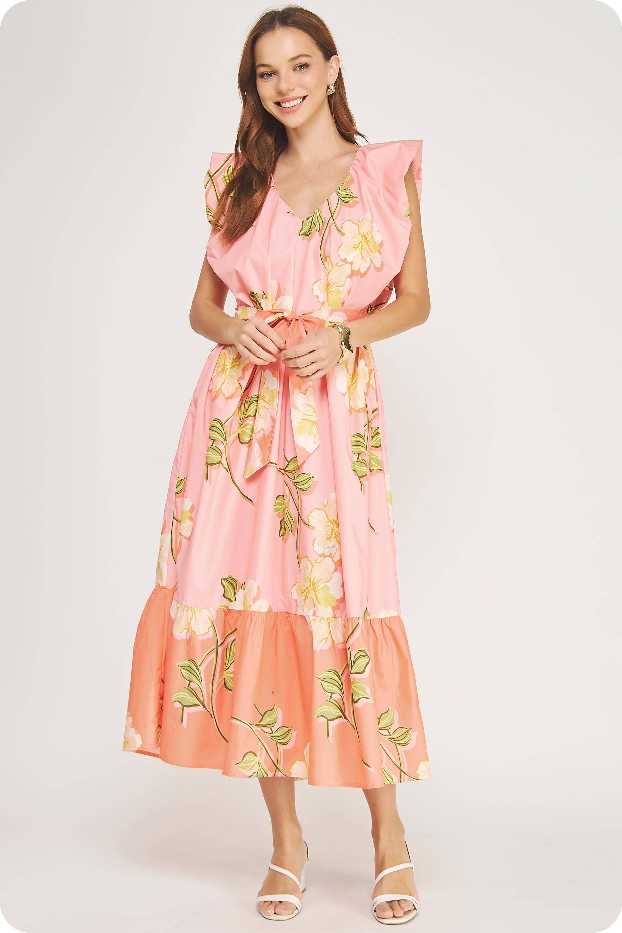 Tropical Hibiscus Ruffle Tiered Midi Dress - Surprise Lily