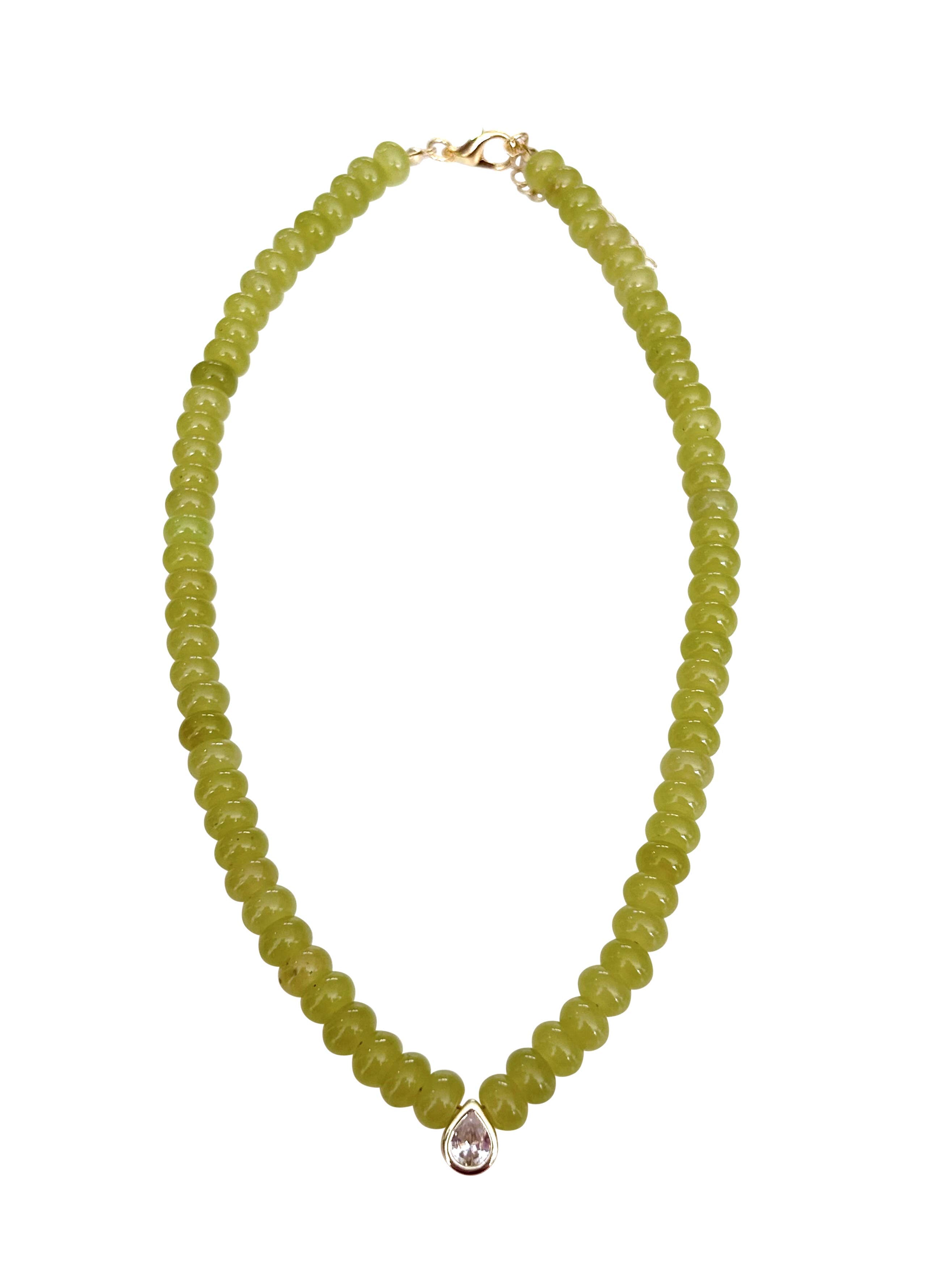 Dori CZ Teardrop Beaded Necklace- Green - Surprise Lily