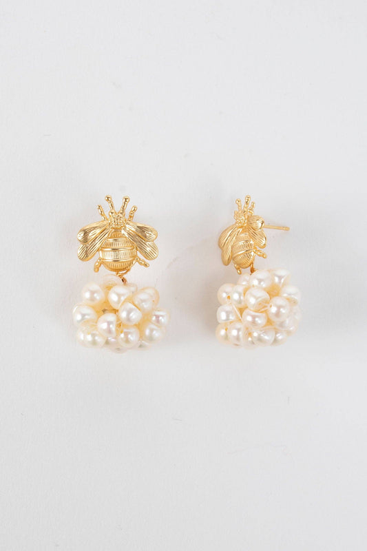 Bee Pearl Cluster Earring