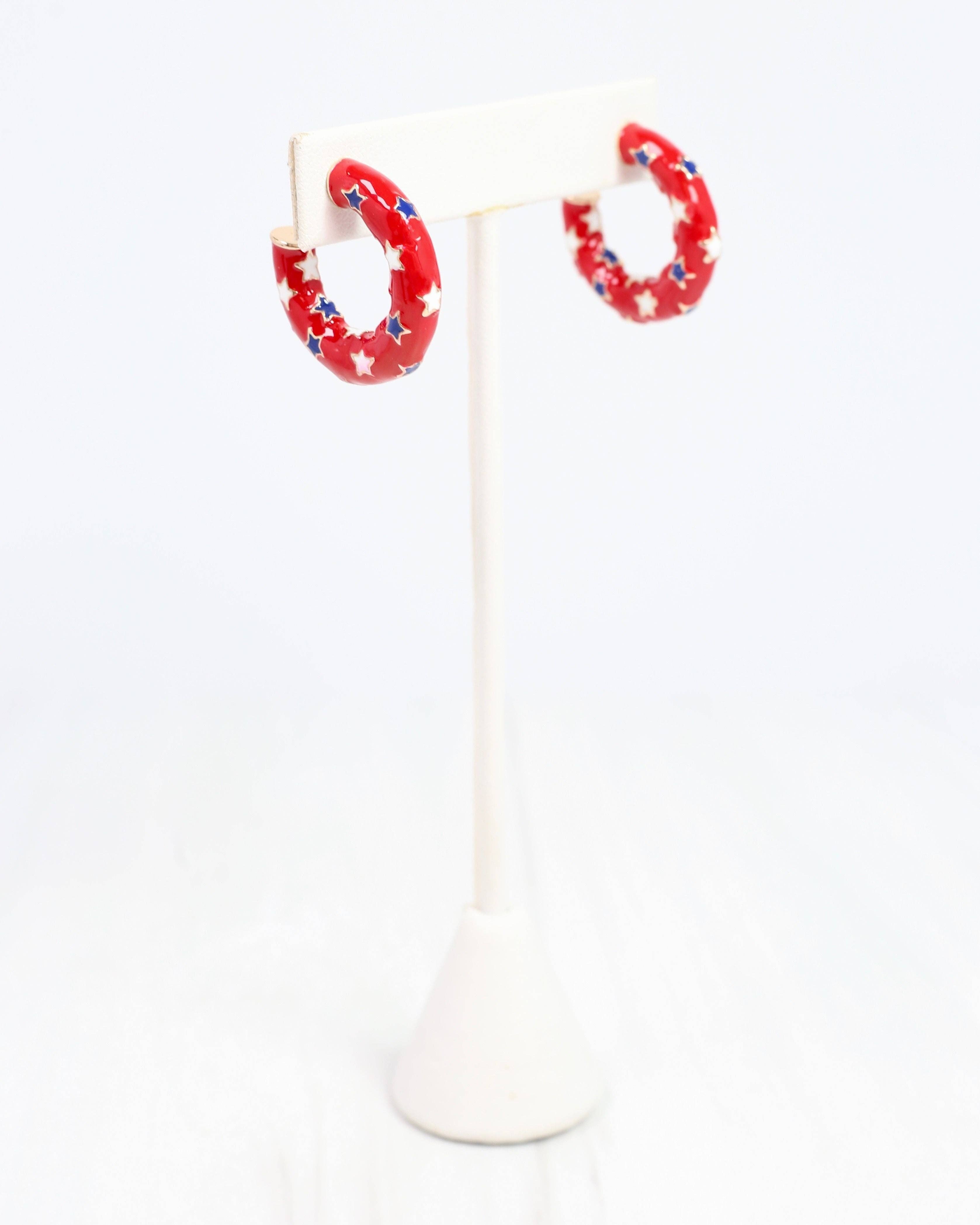 Star Hoop Earring Red