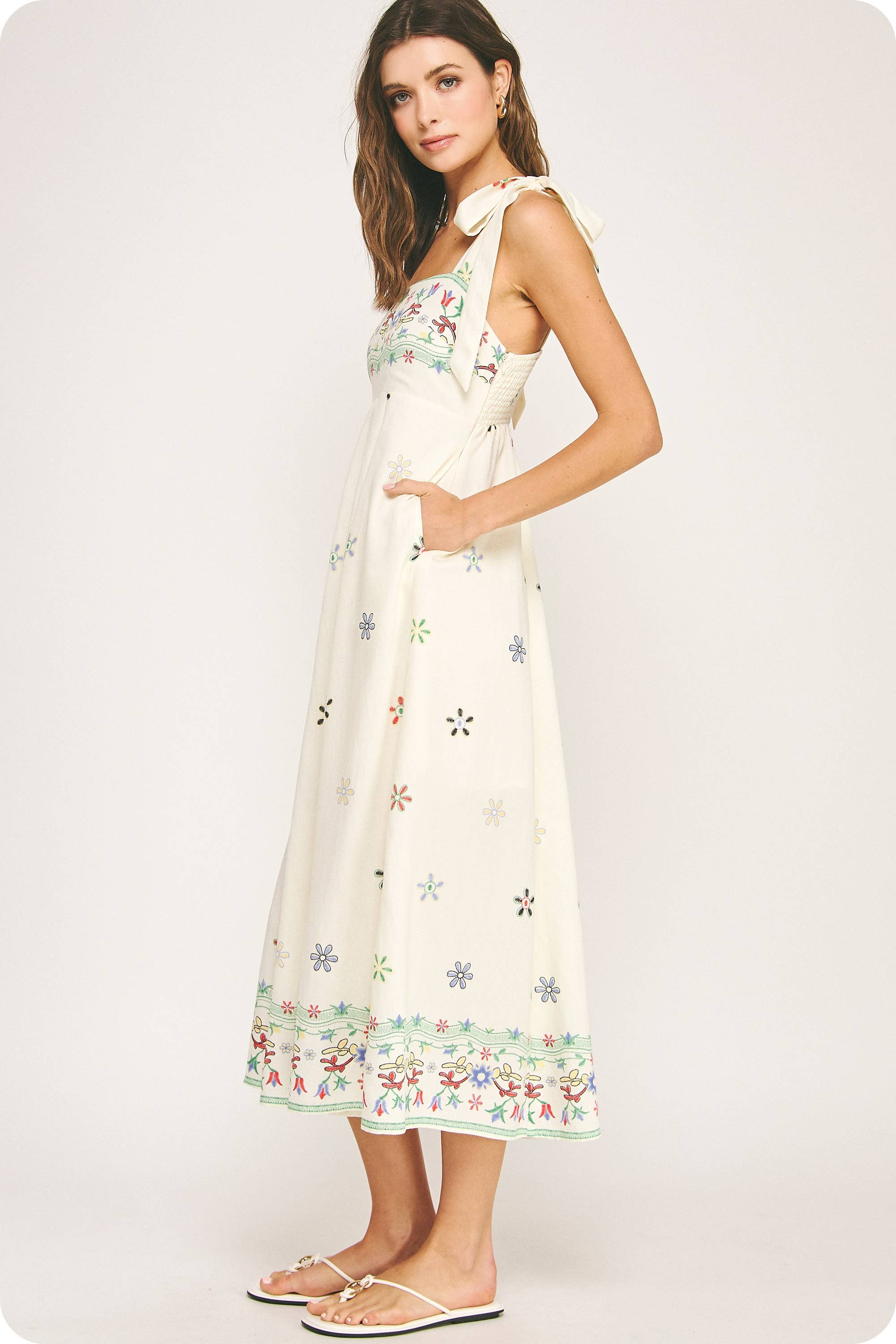 Sleeveless Floral Border Print Midi Dress - Surprise Lily