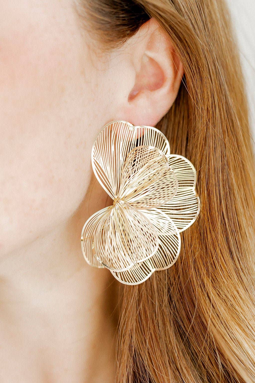 Amanda Flower Statement Earrings - Gold - Surprise Lily