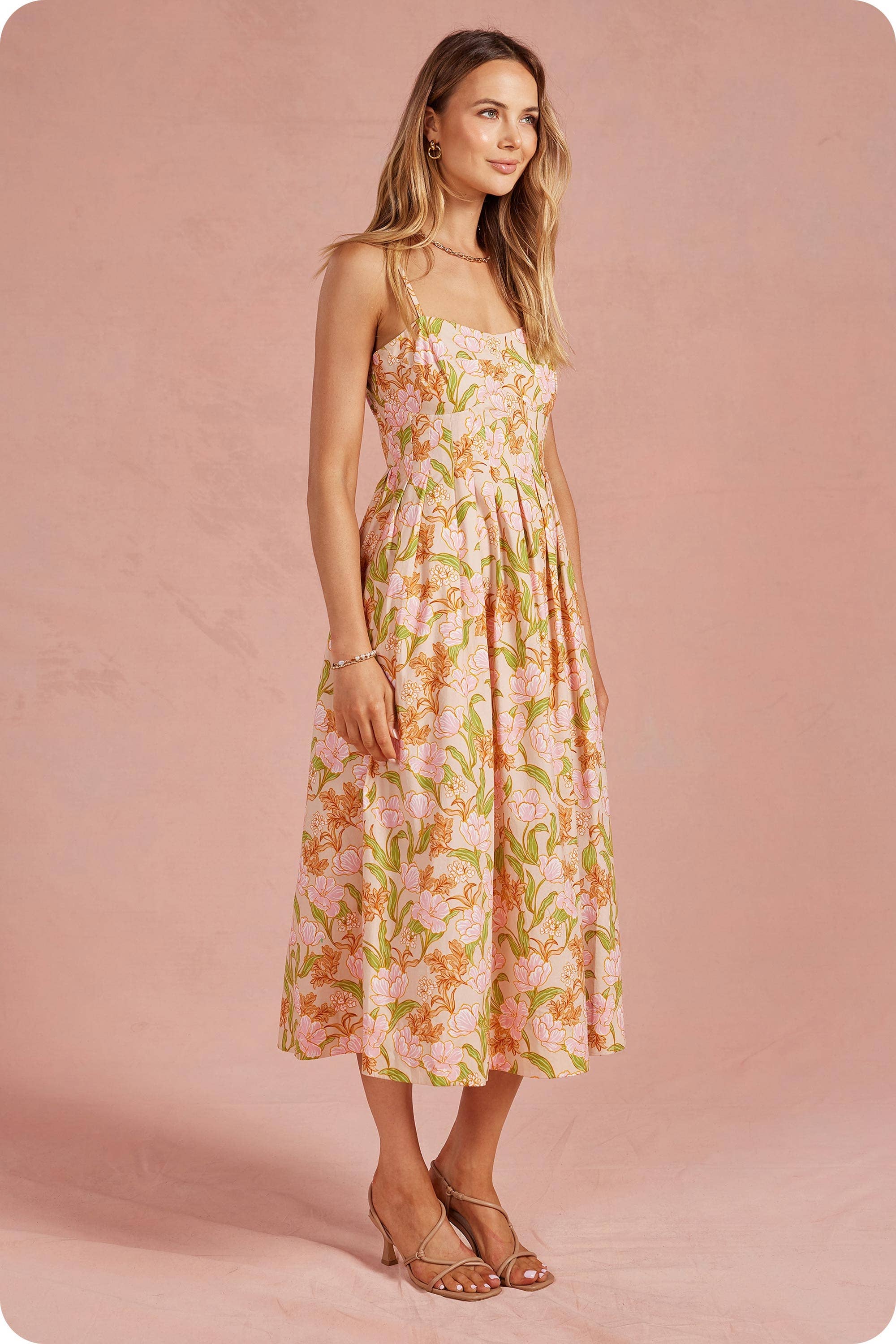Bloom Meadow Sleeveless Pleat Midi Dress - Surprise Lily