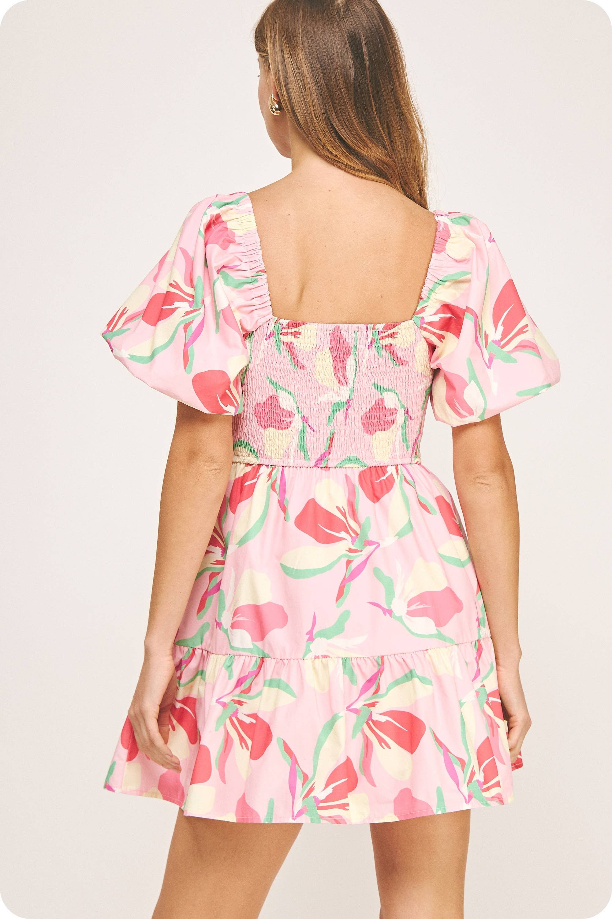 Smocked Detail Floral Tiered Mini Dress - Surprise Lily