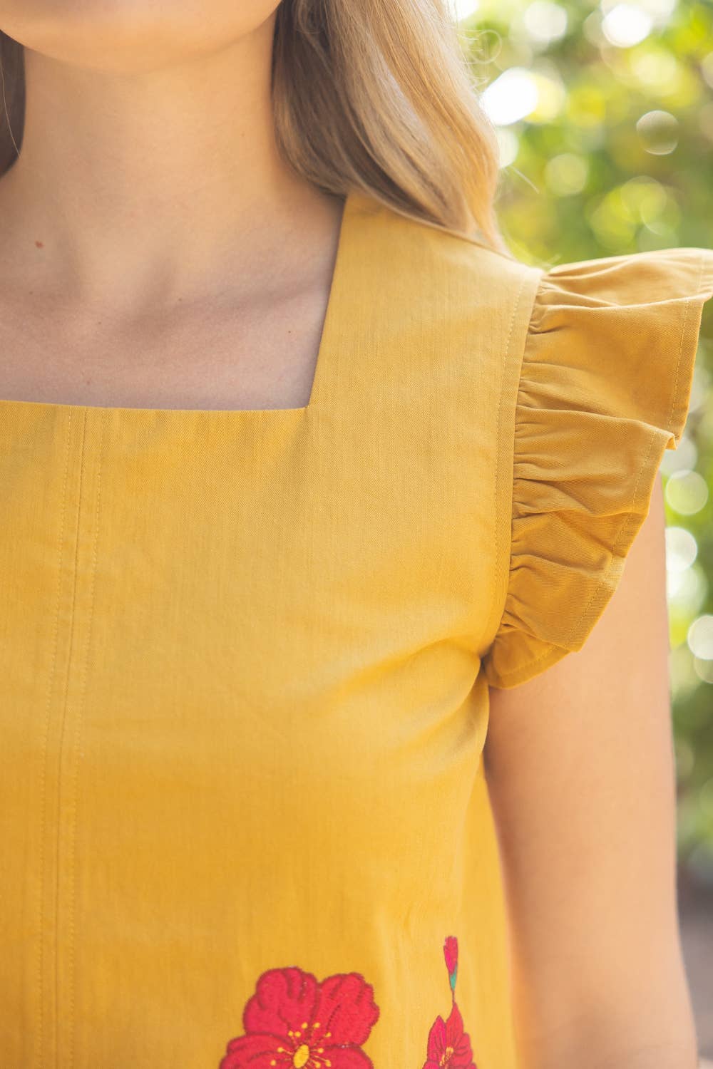 Square Neckline Floral Embroidered Top