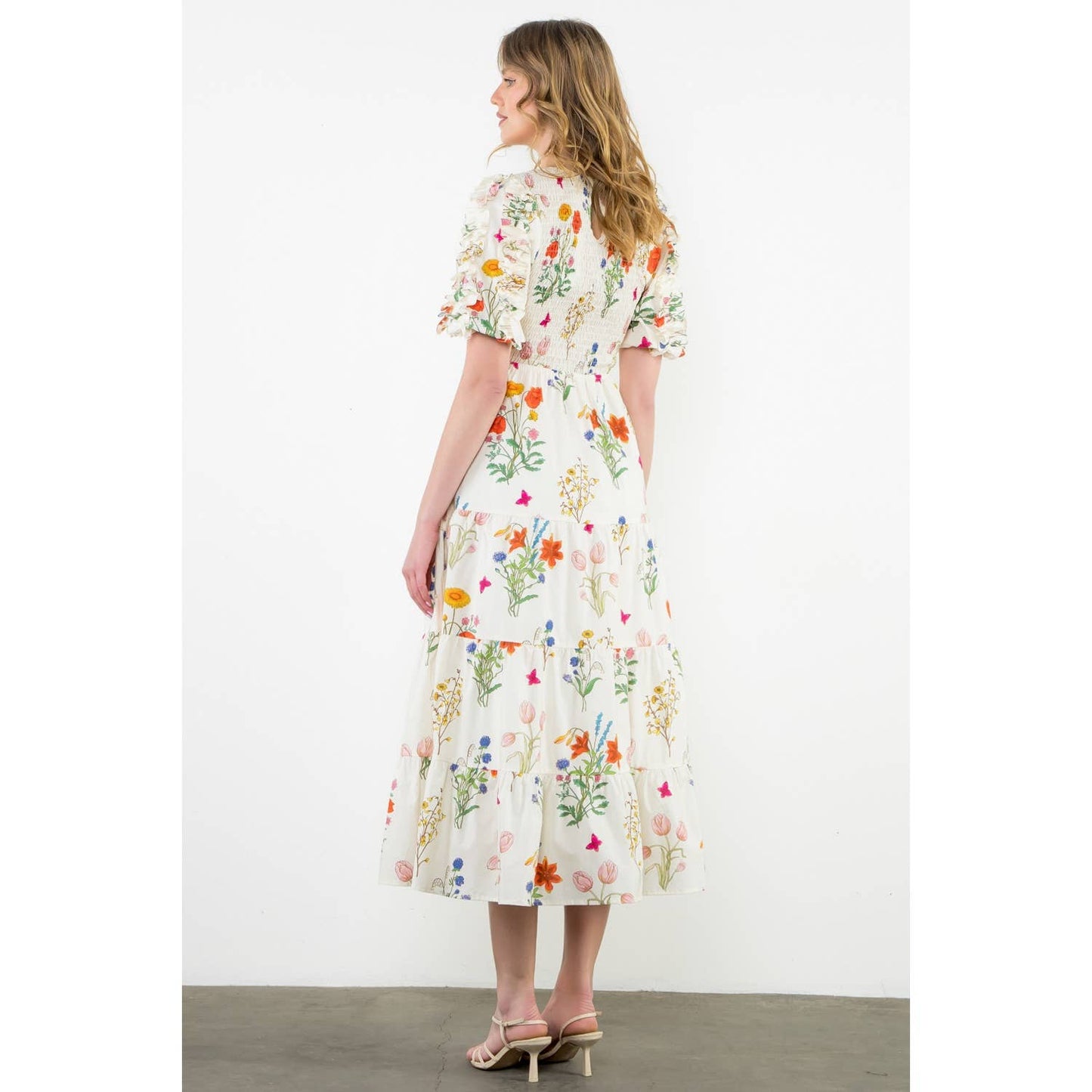 Puff Sleeve Floral Maxi Dress by THML