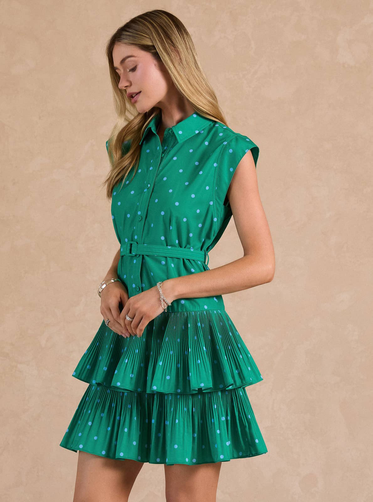 Polka Dot Printed Button Down Tiered Mini Dress - Surprise Lily