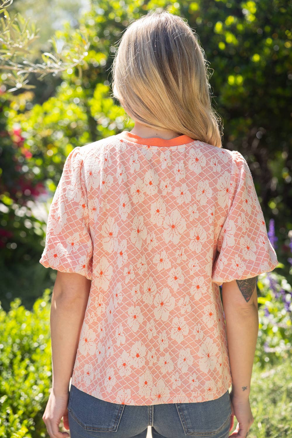 36727 Ribbed Knit Round Neck Floral Printed Knit Top - Surprise Lily