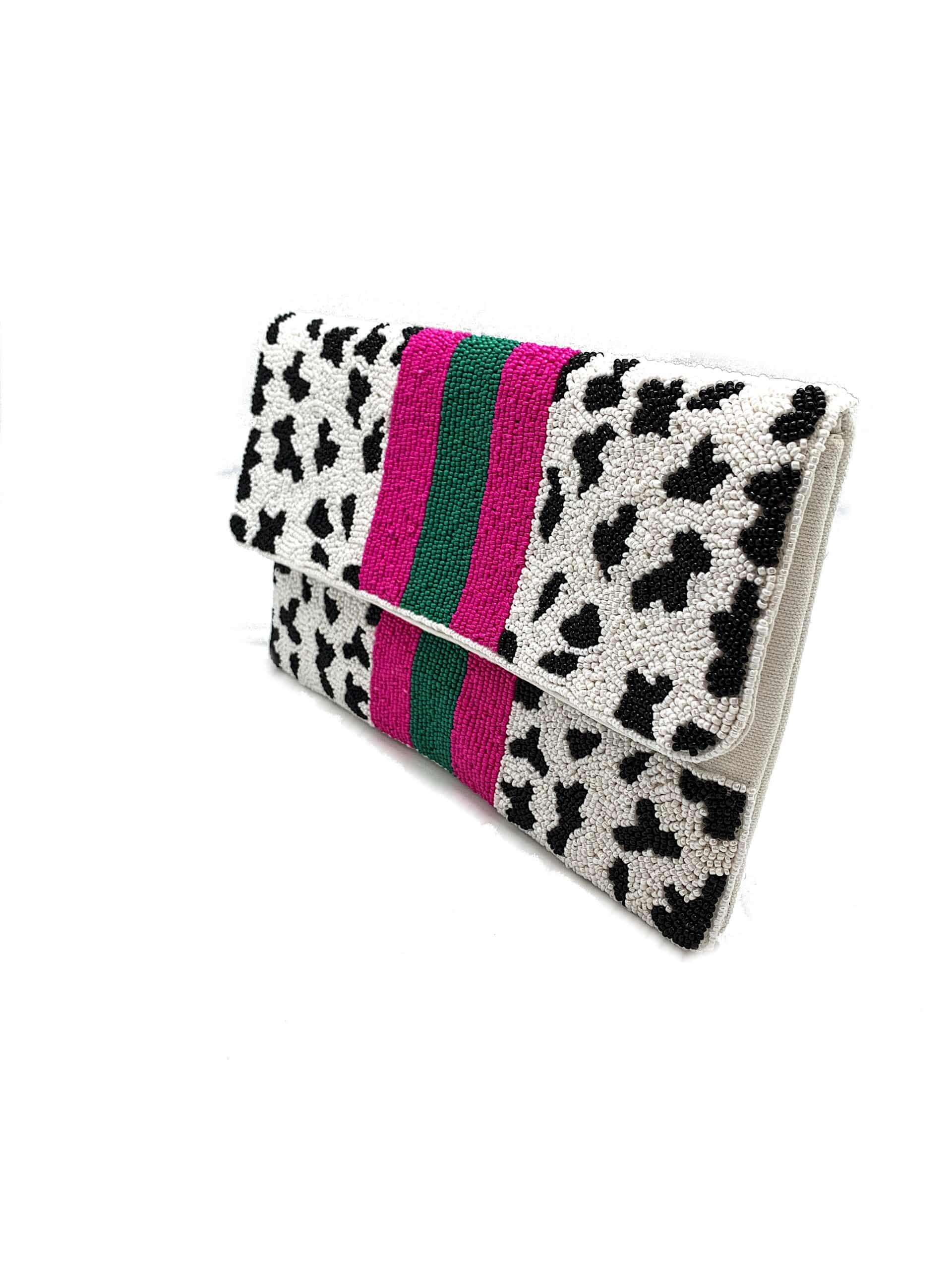 CHEETAH CLUTCH WITH FUCHSIA / GREEN STRIPES - Surprise Lily