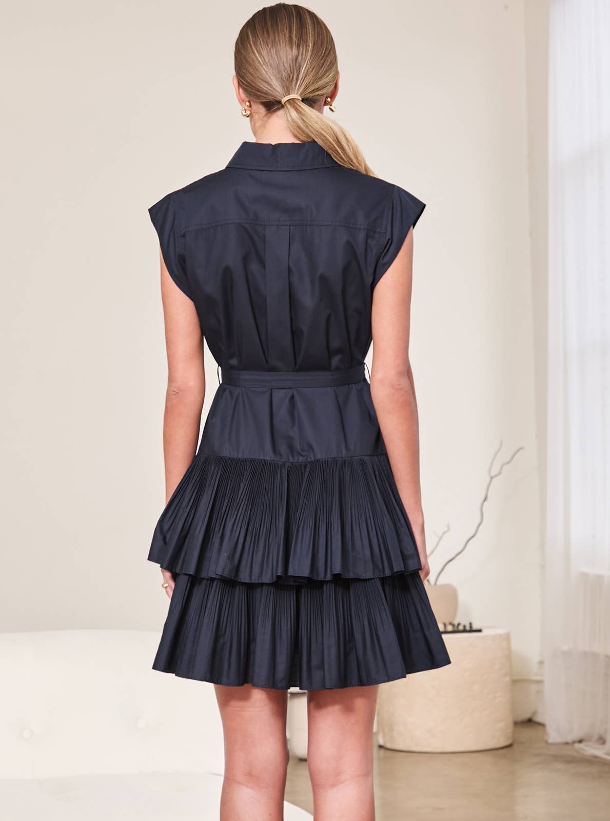 Button Down Tiered Mini Dress W/self Belt - Surprise Lily