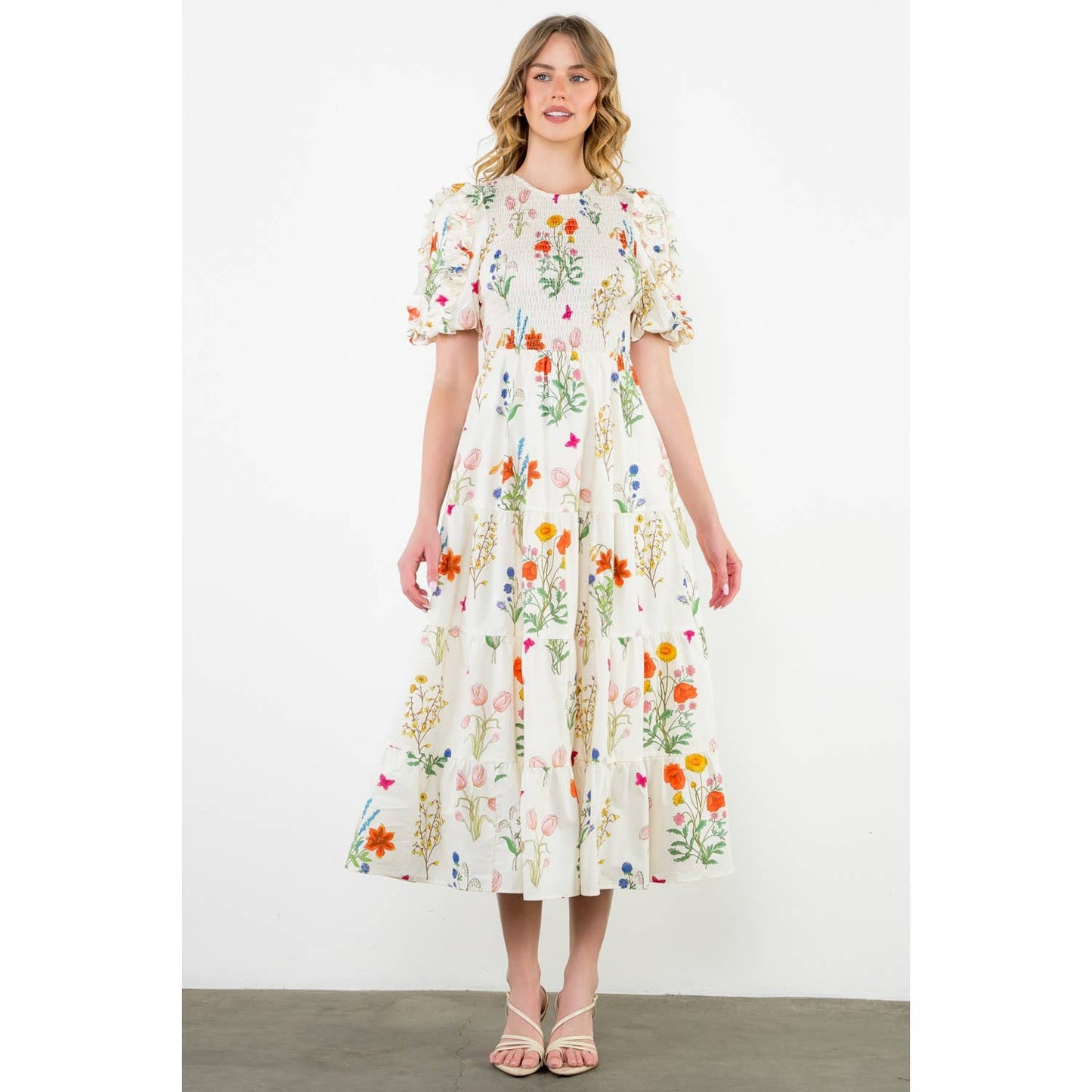 Puff Sleeve Floral Maxi Dress by THML