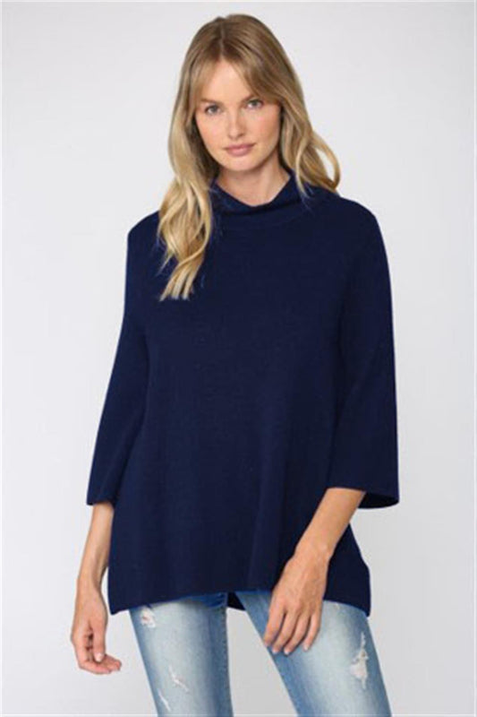 Monica Mock Neck Sweater in Navy - Top - Sweater - Surprise Lily