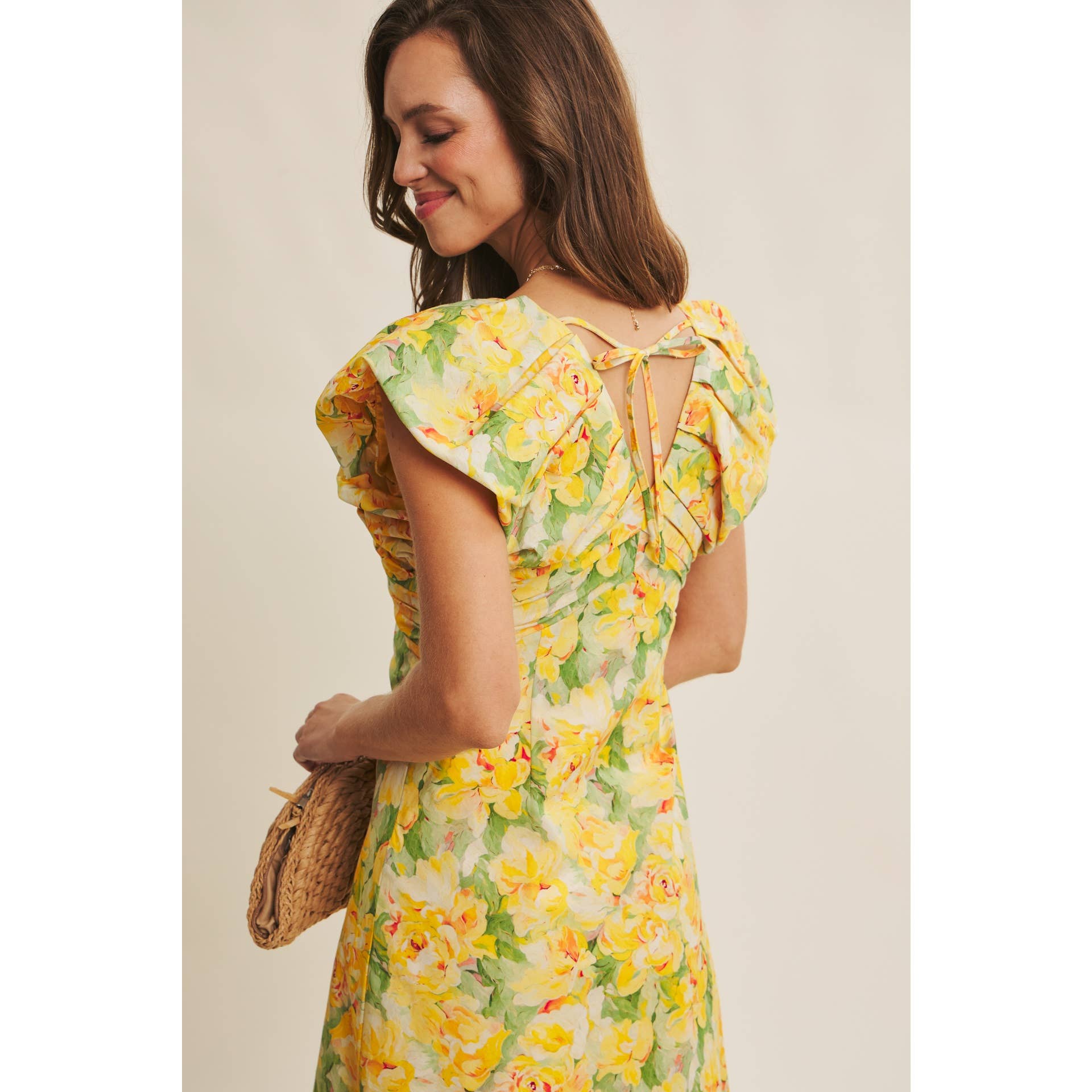 SUNSHINE KISSED COTTON FLORAL MIDI DRESS WITH VOLUMINOUS SLV - Surprise Lily