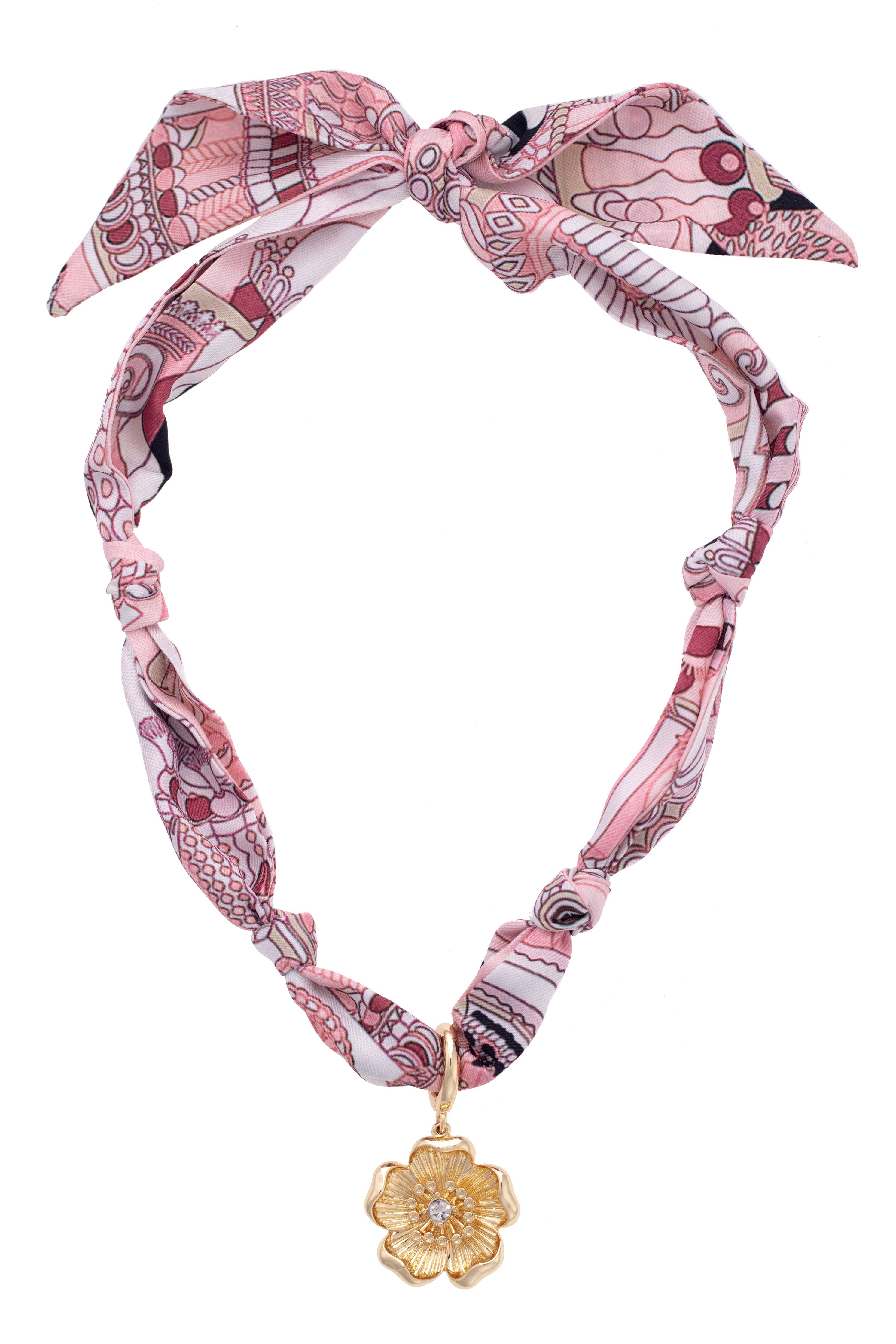 Bandana Scarf Necklace in Light Pink & White