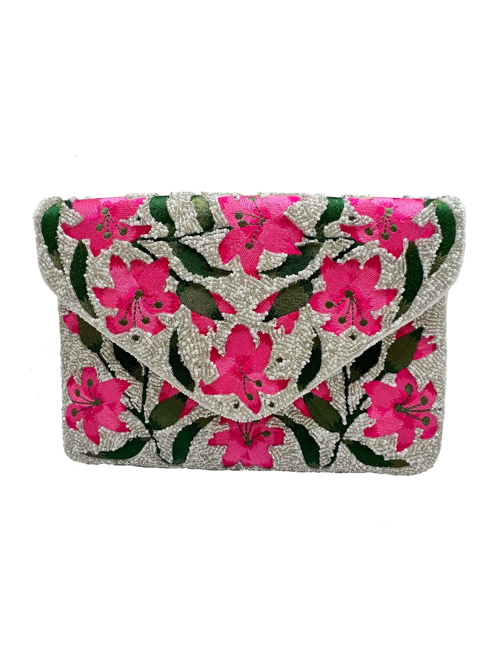 Floral patterned clutch bag with pink flowers for Derby