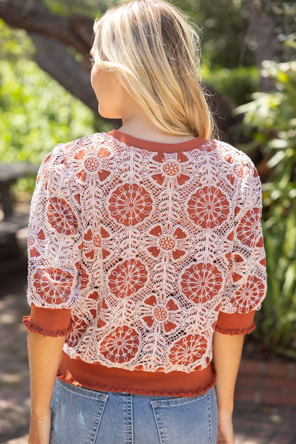 Floral Rust Crochet Contrast Top