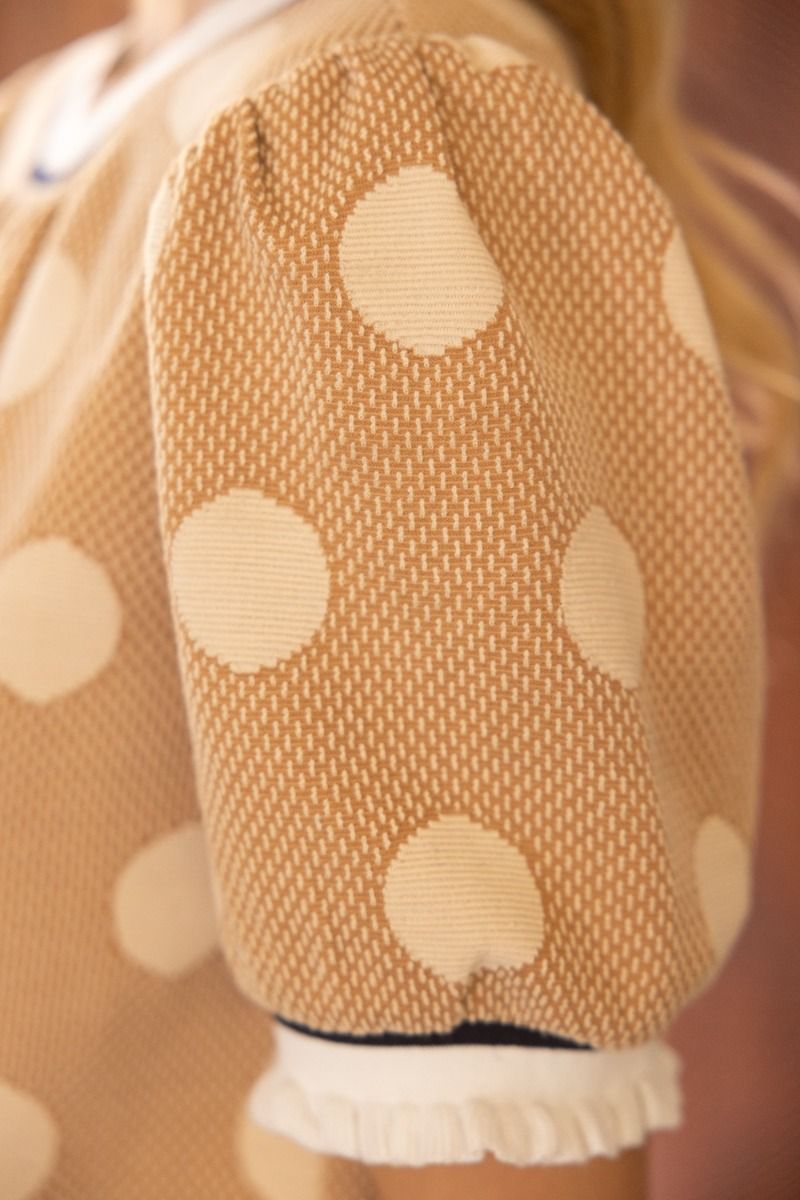 10/31 - Striped Band Detailed Dotted Knit Top - Top - Short Sleeve - Surprise Lily