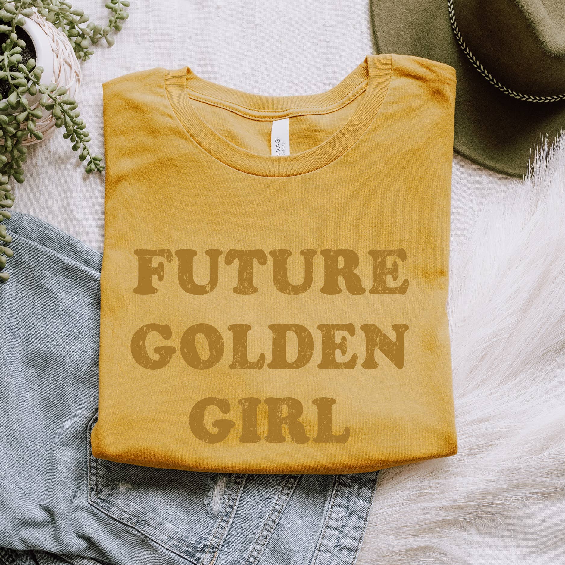 Future Golden Girl Retro Graphic Tee Gold Unisex T Shirt - Surprise Lily