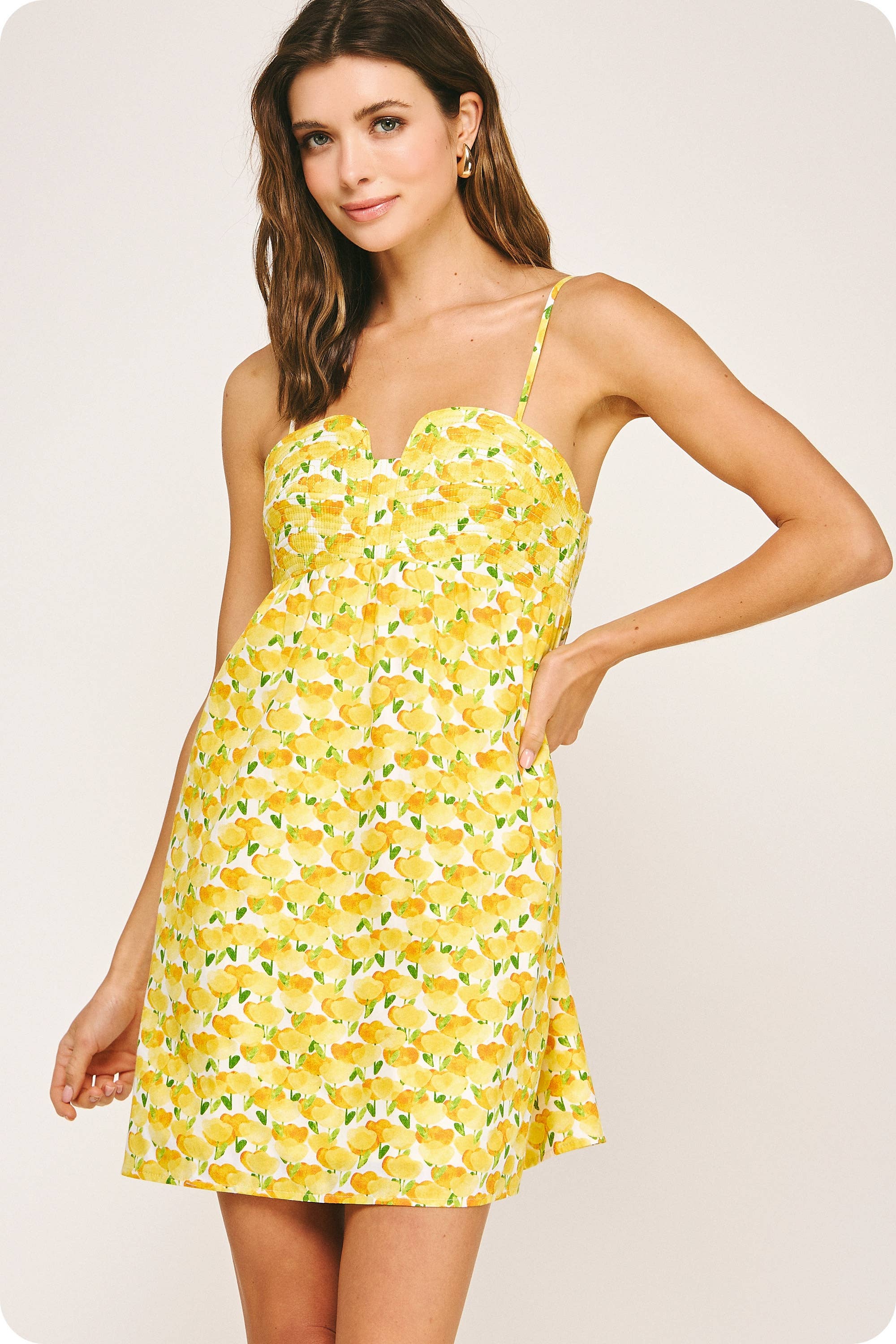 Top Stitch Bustier Floral Print Mini Dress - Surprise Lily