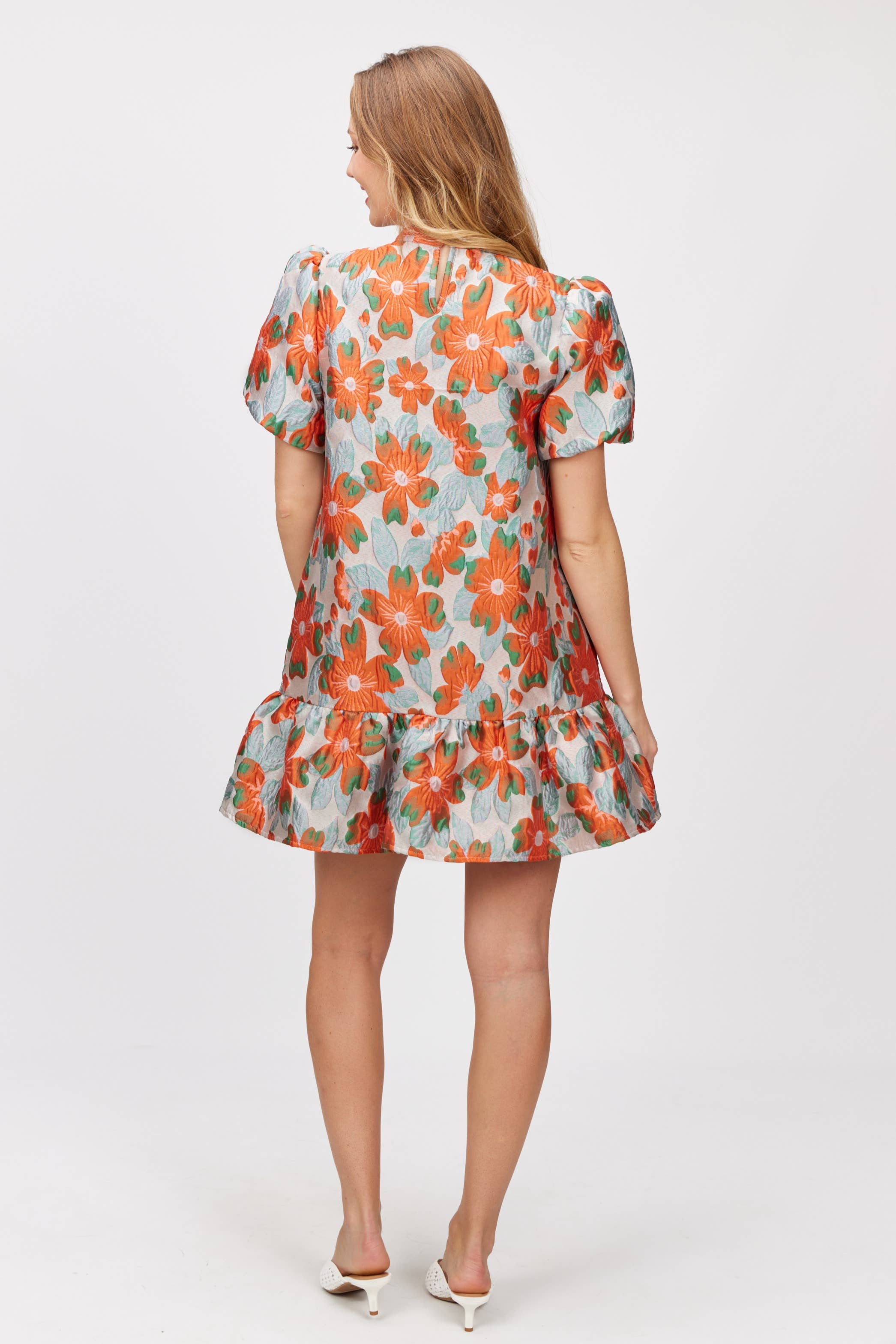 Farrah Floral Jacquard Puff Sleeve Dress