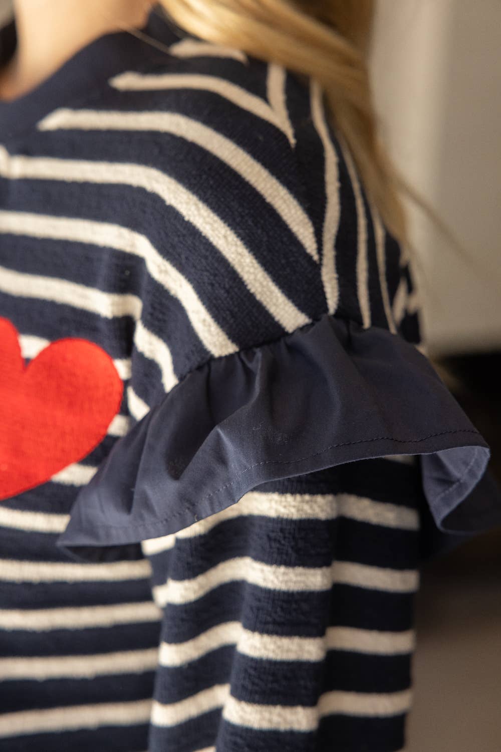 Striped Heart Detail Crewneck Top