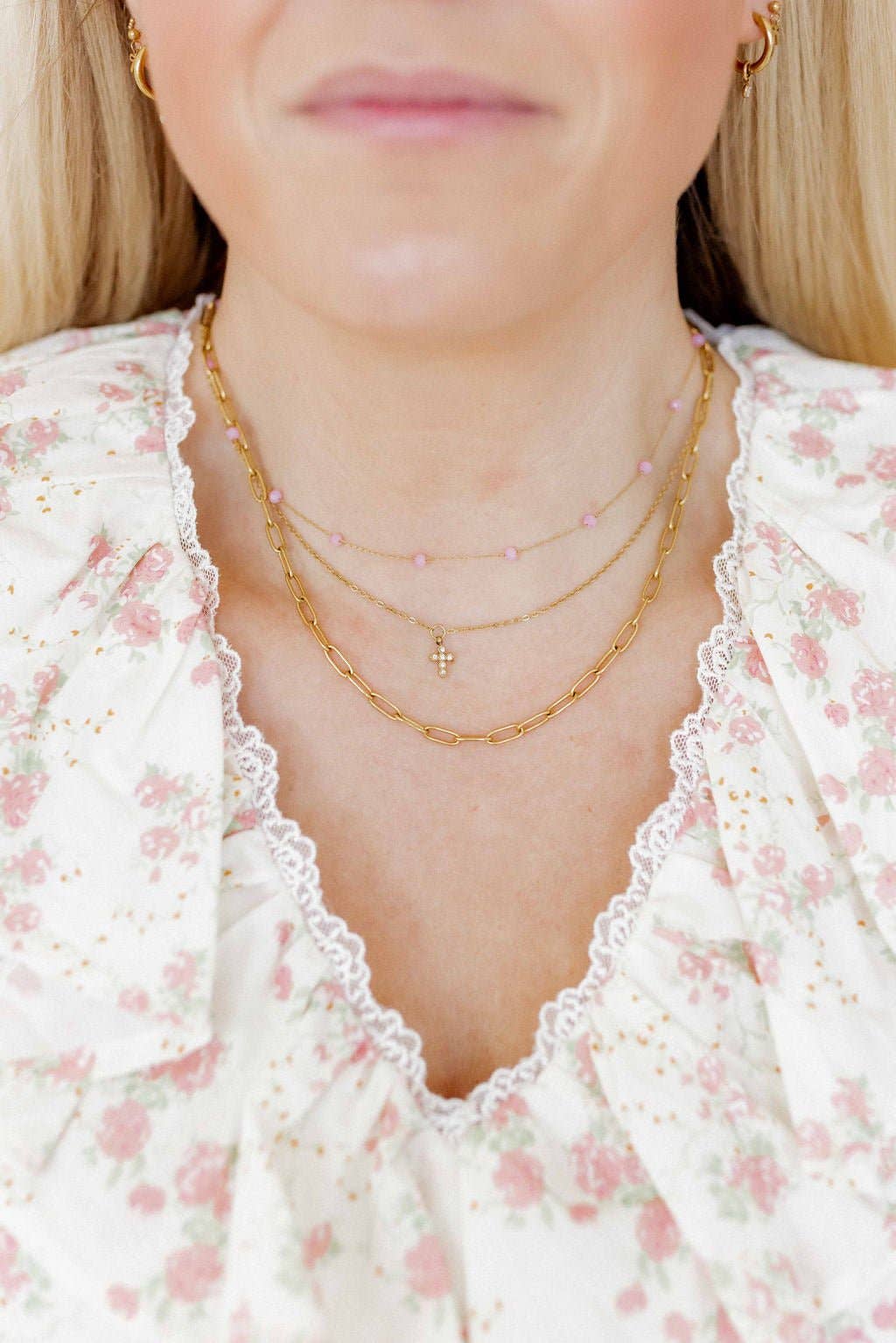 Necklace - Carly Cross CZ Gold - Surprise Lily
