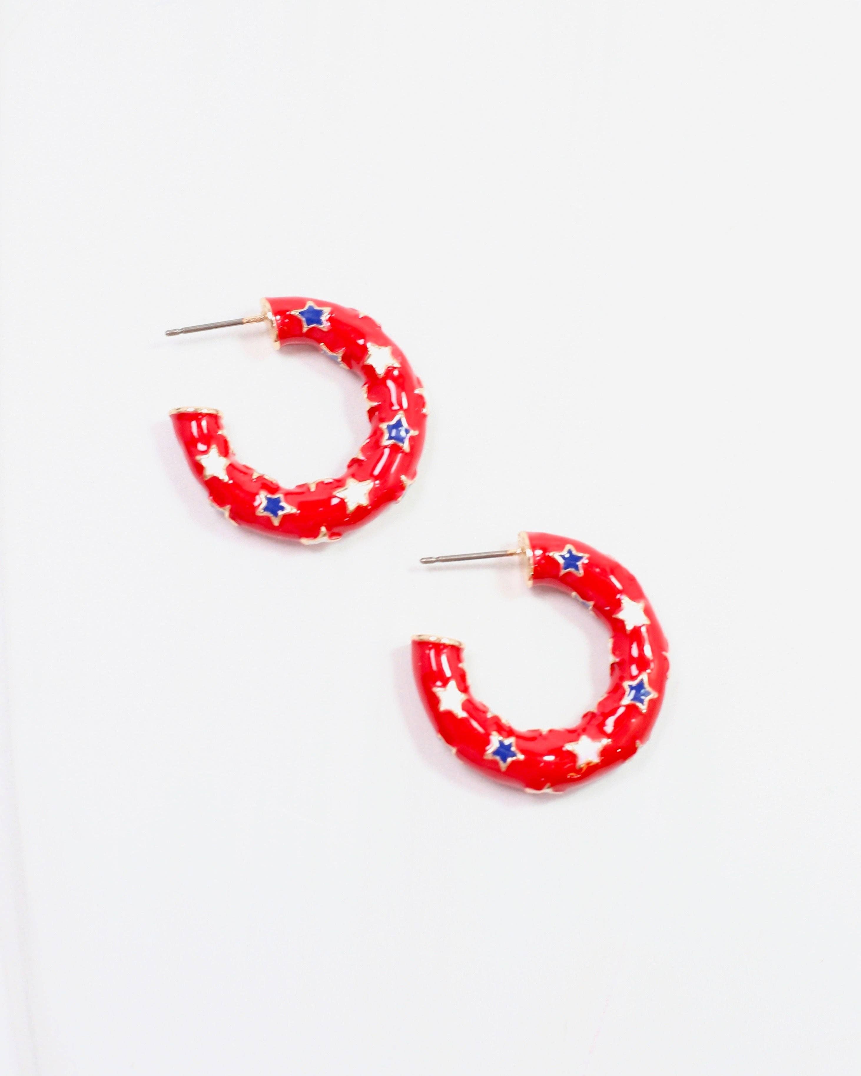 Star Hoop Earring Red