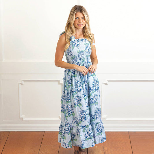 Hydrangea Stem Tie Top Smocked Dress