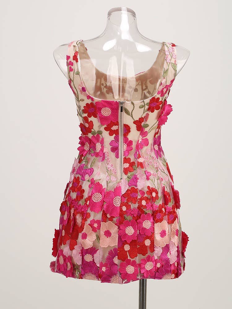 DR984 3D Floral Embroidered Strap Mini Dress 2026 - Surprise Lily