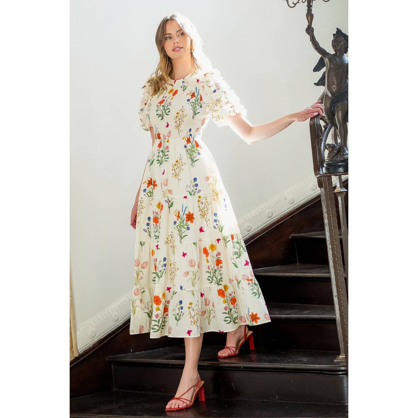 Puff Sleeve Floral Maxi Dress by THML