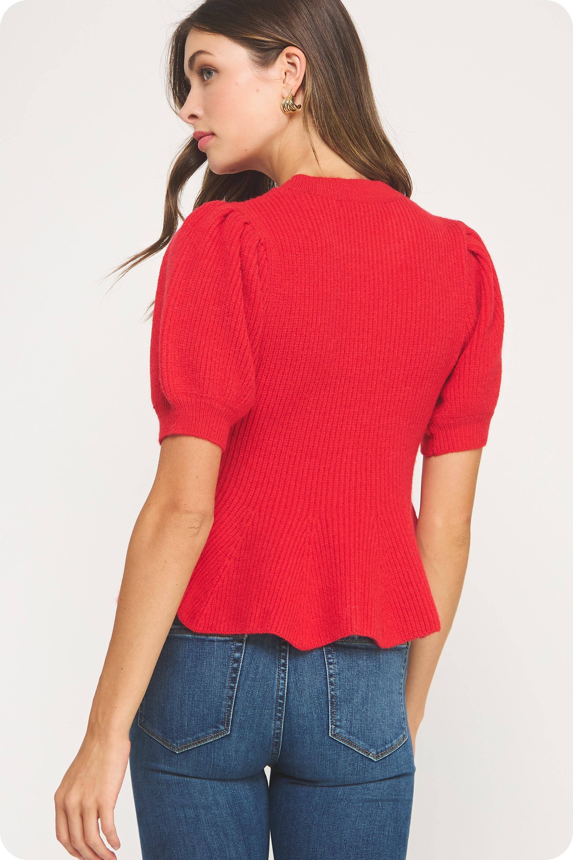 Flared Puff Sleeve Knit Top - Surprise Lily