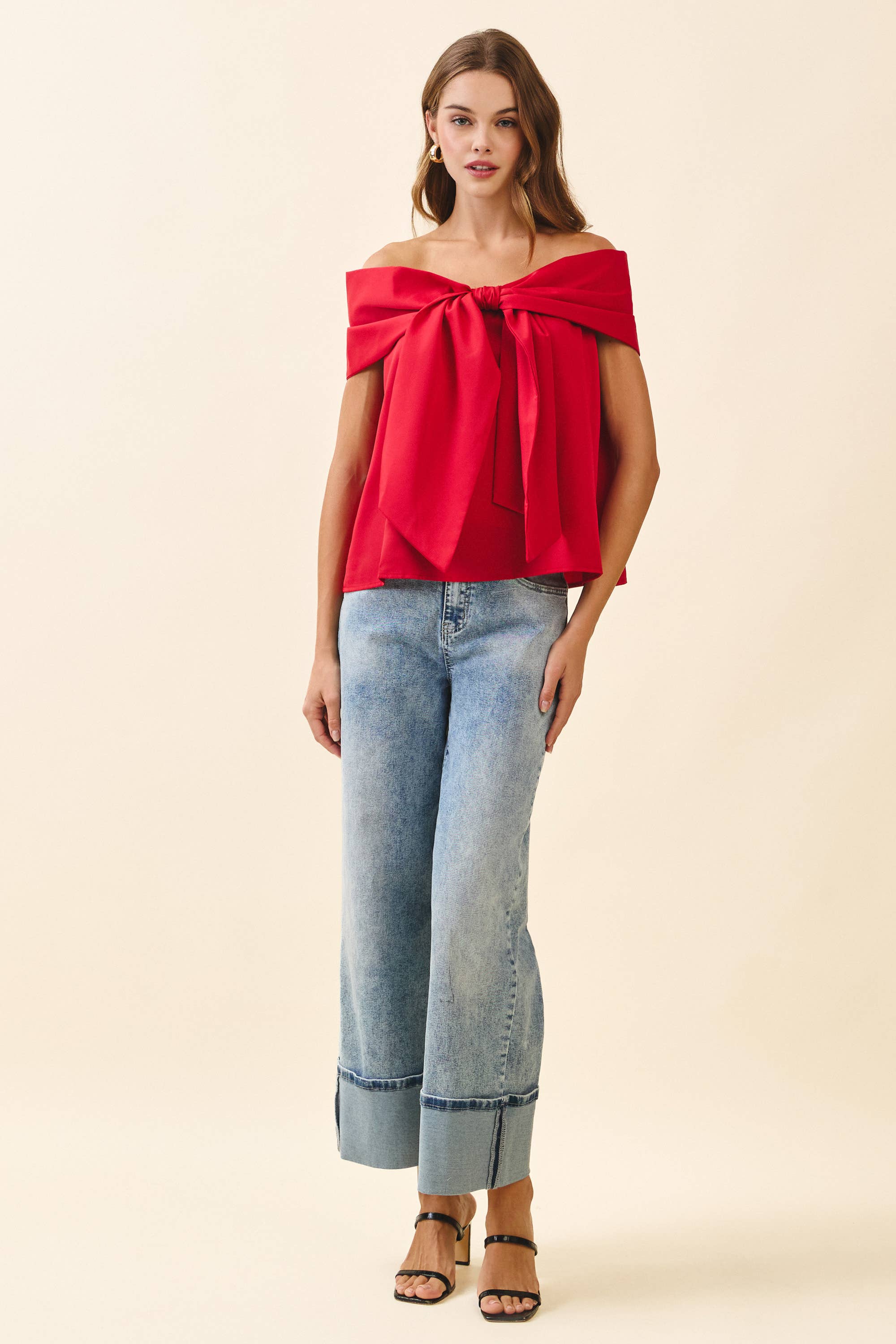 Bow Accented Off The Shoulder Top