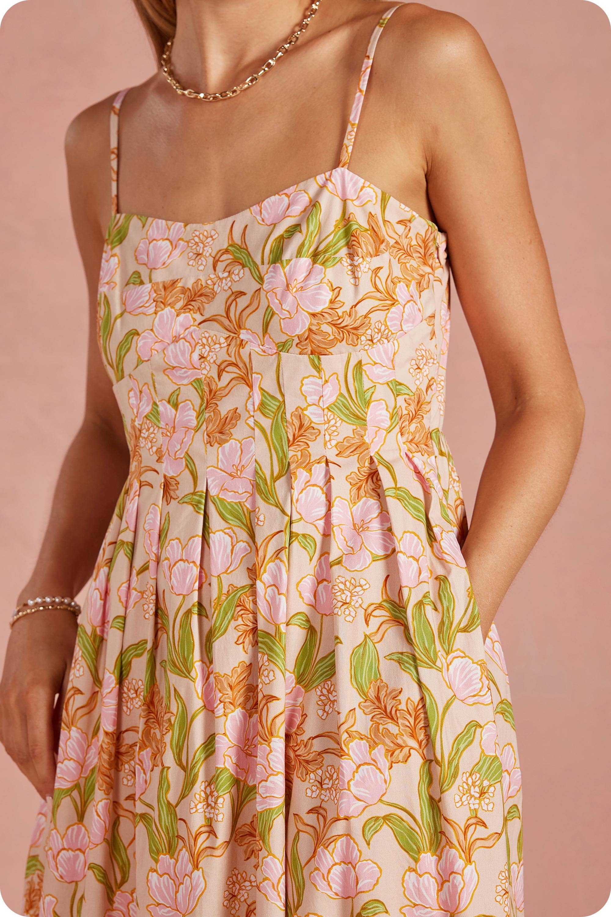 Bloom Meadow Sleeveless Pleat Midi Dress - Surprise Lily
