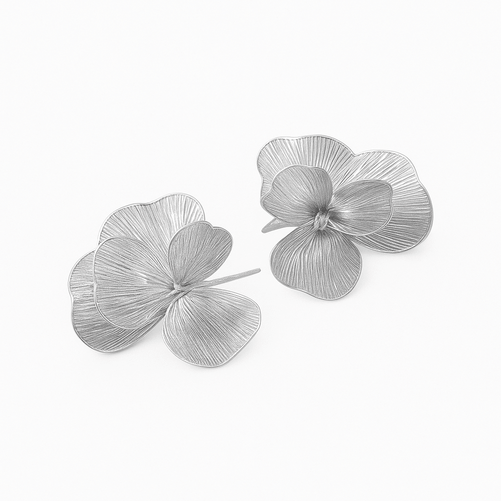 Amanda Flower Statement Earrings - Silver - Surprise Lily