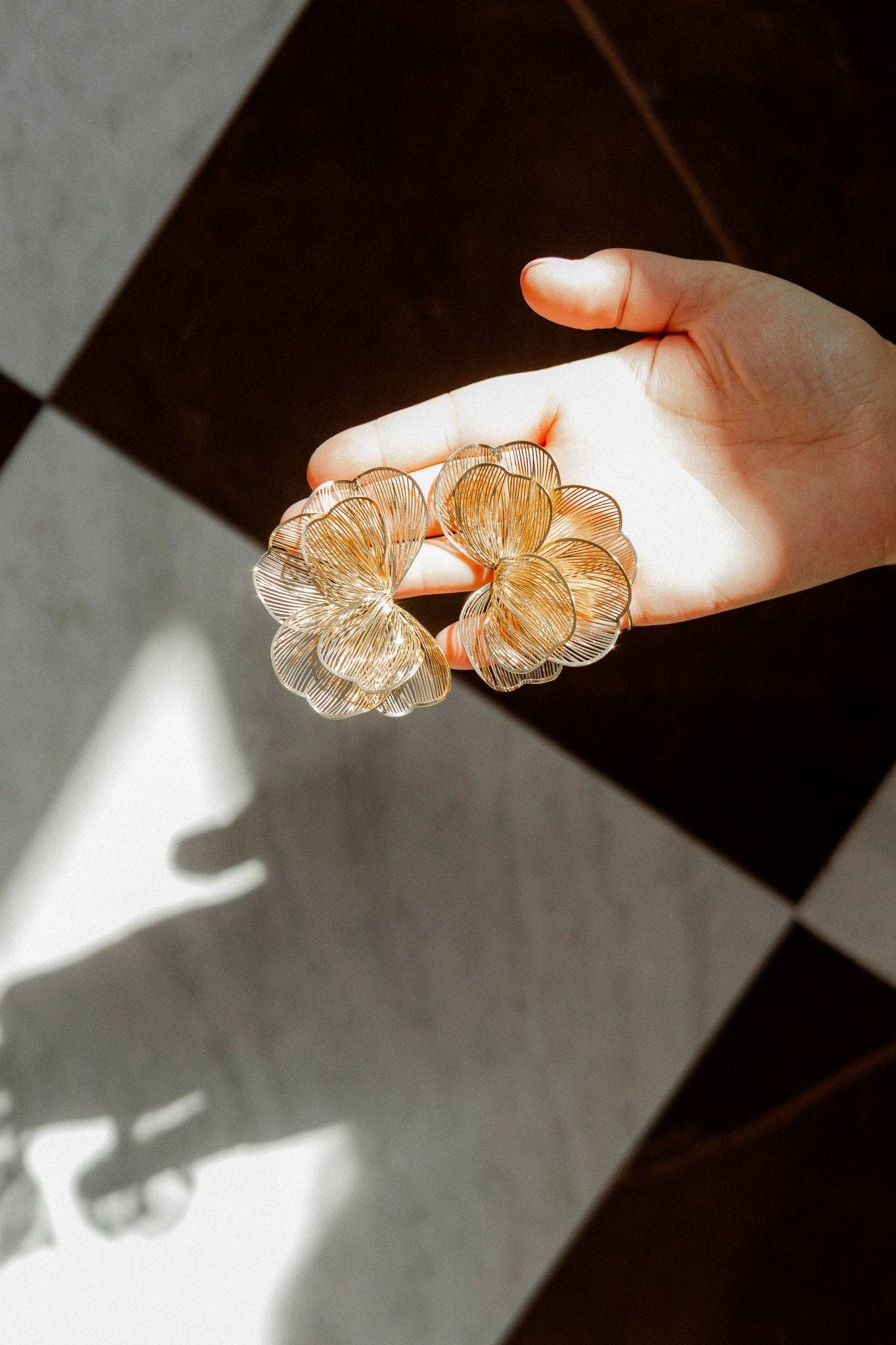 Amanda Flower Statement Earrings - Gold - Surprise Lily