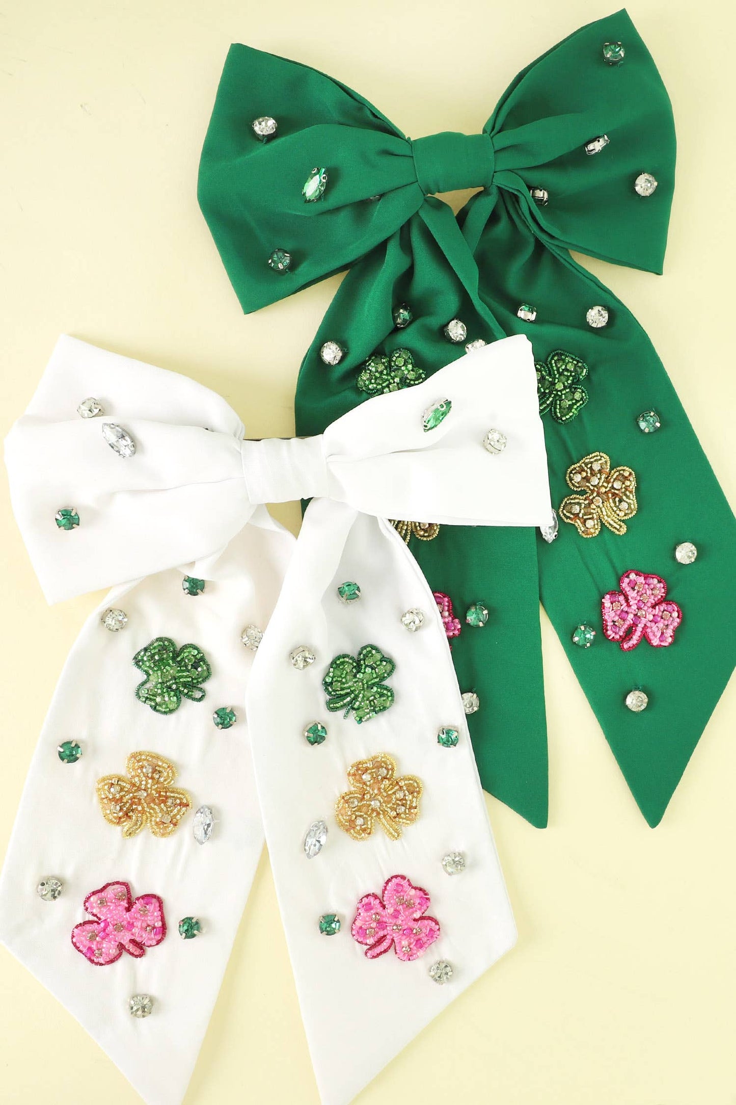 Saint Patrick's Shamrock Bow Barrette Hair Clip in Green