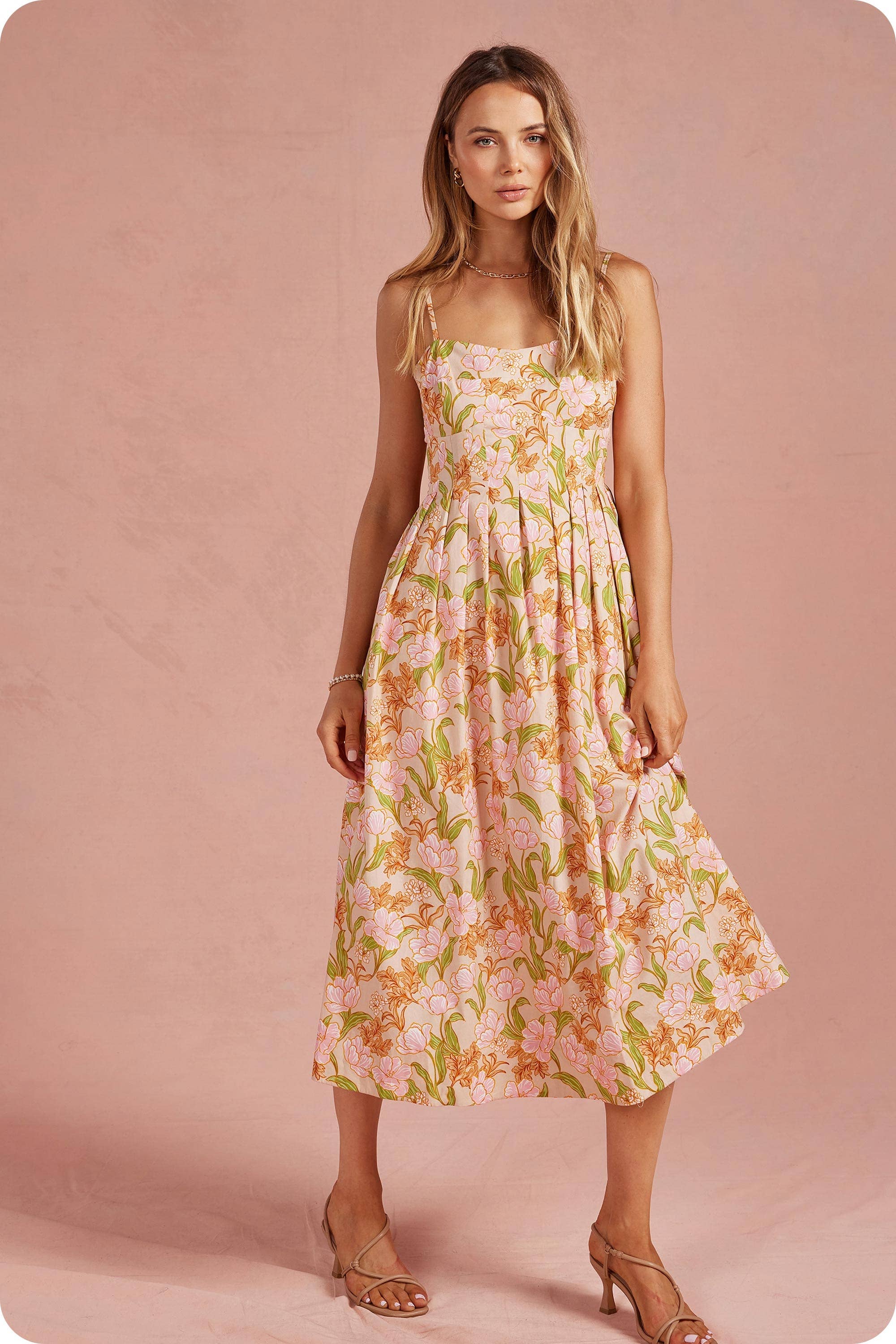 Bloom Meadow Sleeveless Pleat Midi Dress - Surprise Lily
