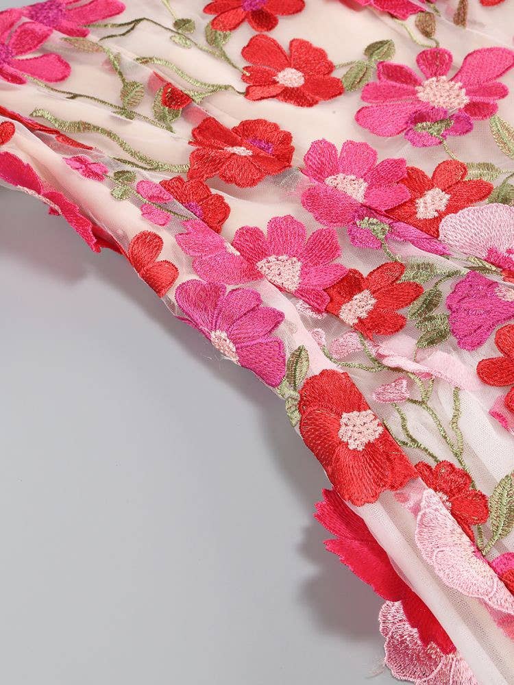 DR984 3D Floral Embroidered Strap Mini Dress 2026 - Surprise Lily